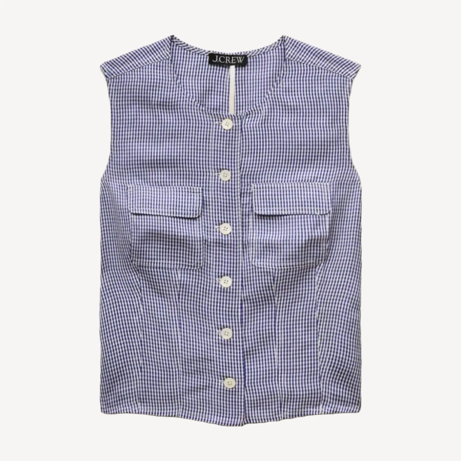 Utility button-up top in gingham Gramercy linen blend
