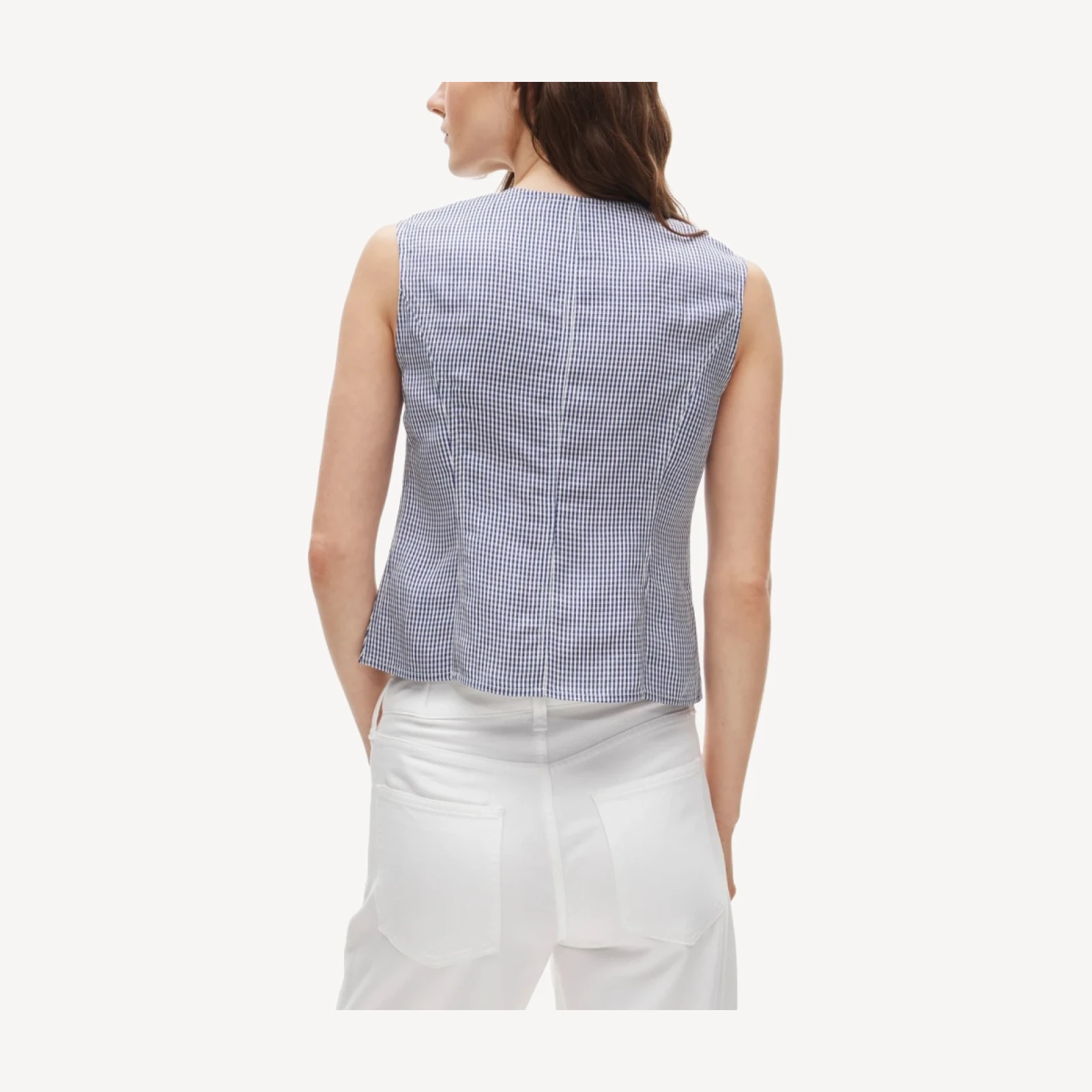 Utility button-up top in gingham Gramercy linen blend