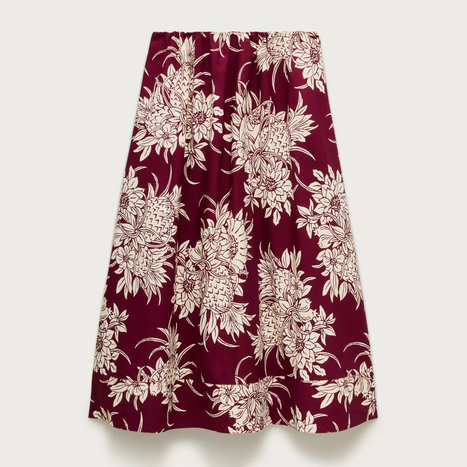 Pull-on midi skirt in pineapple garden print