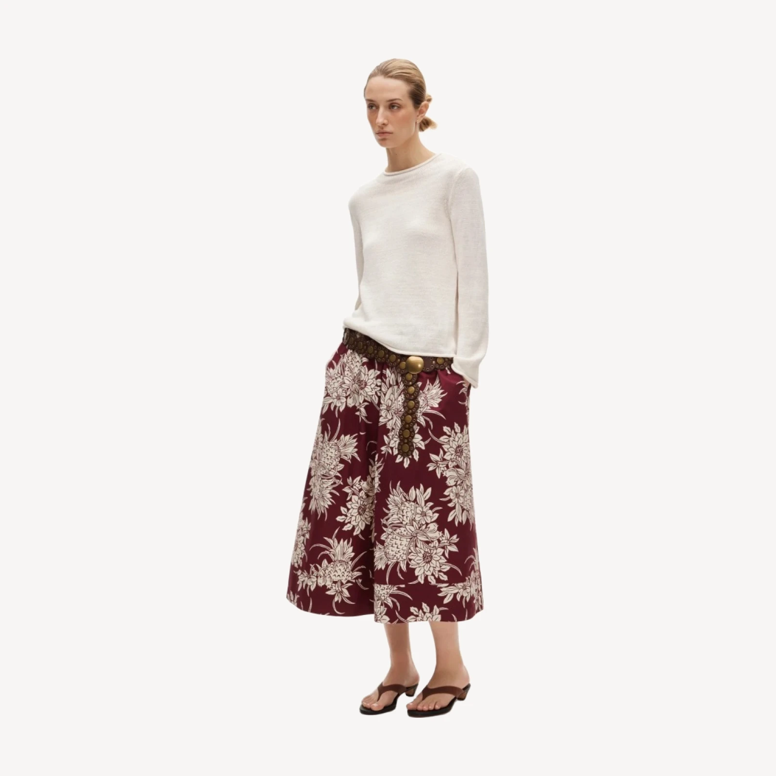 Pull-on midi skirt in pineapple garden print