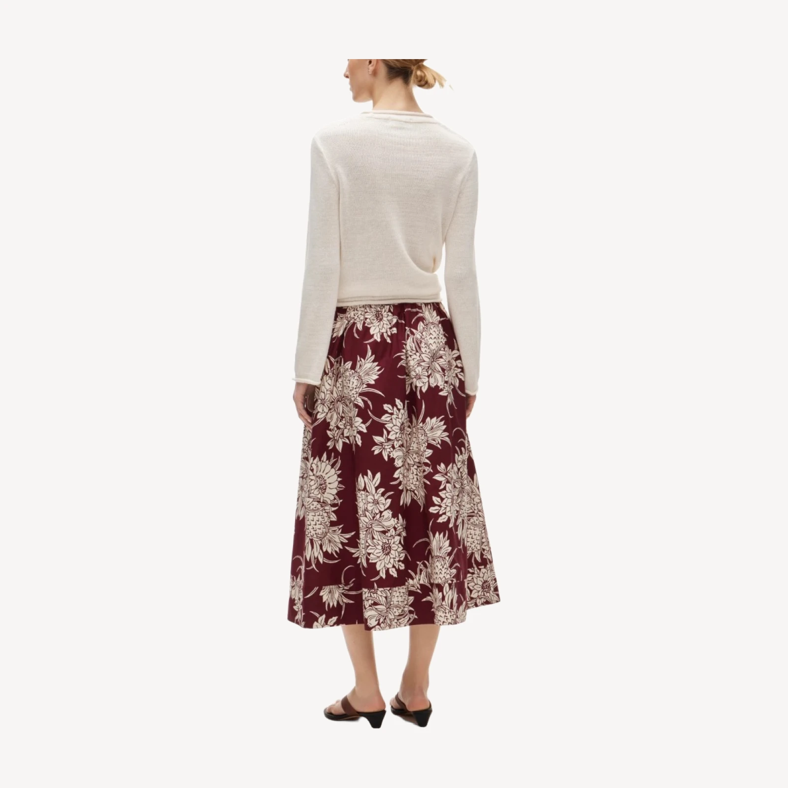 Pull-on midi skirt in pineapple garden print