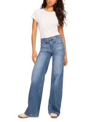 Ramy Brook Cleo Mid Rise Wide Leg Jeans in Mid Cerulean