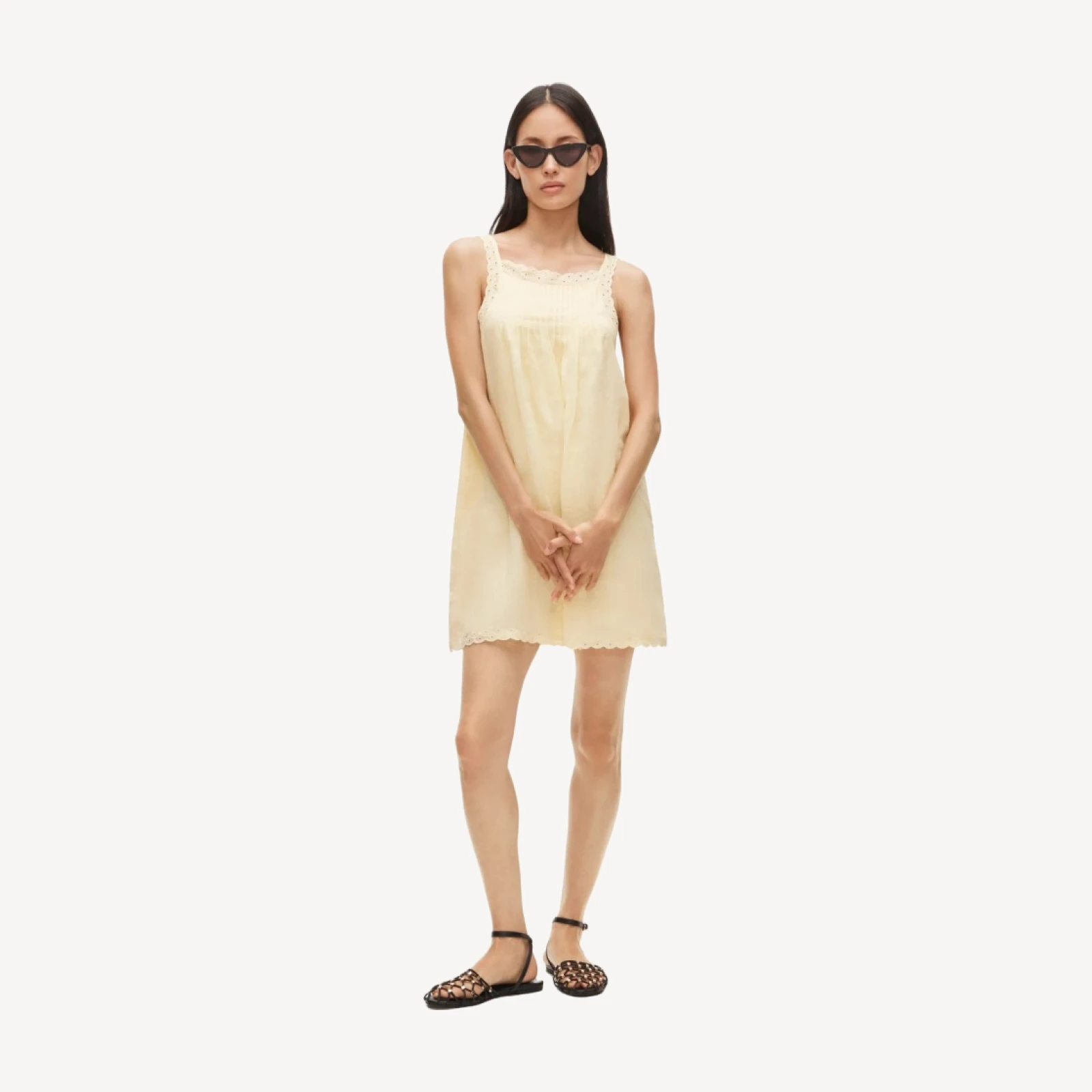 Scallop-trim mini dress in ramie