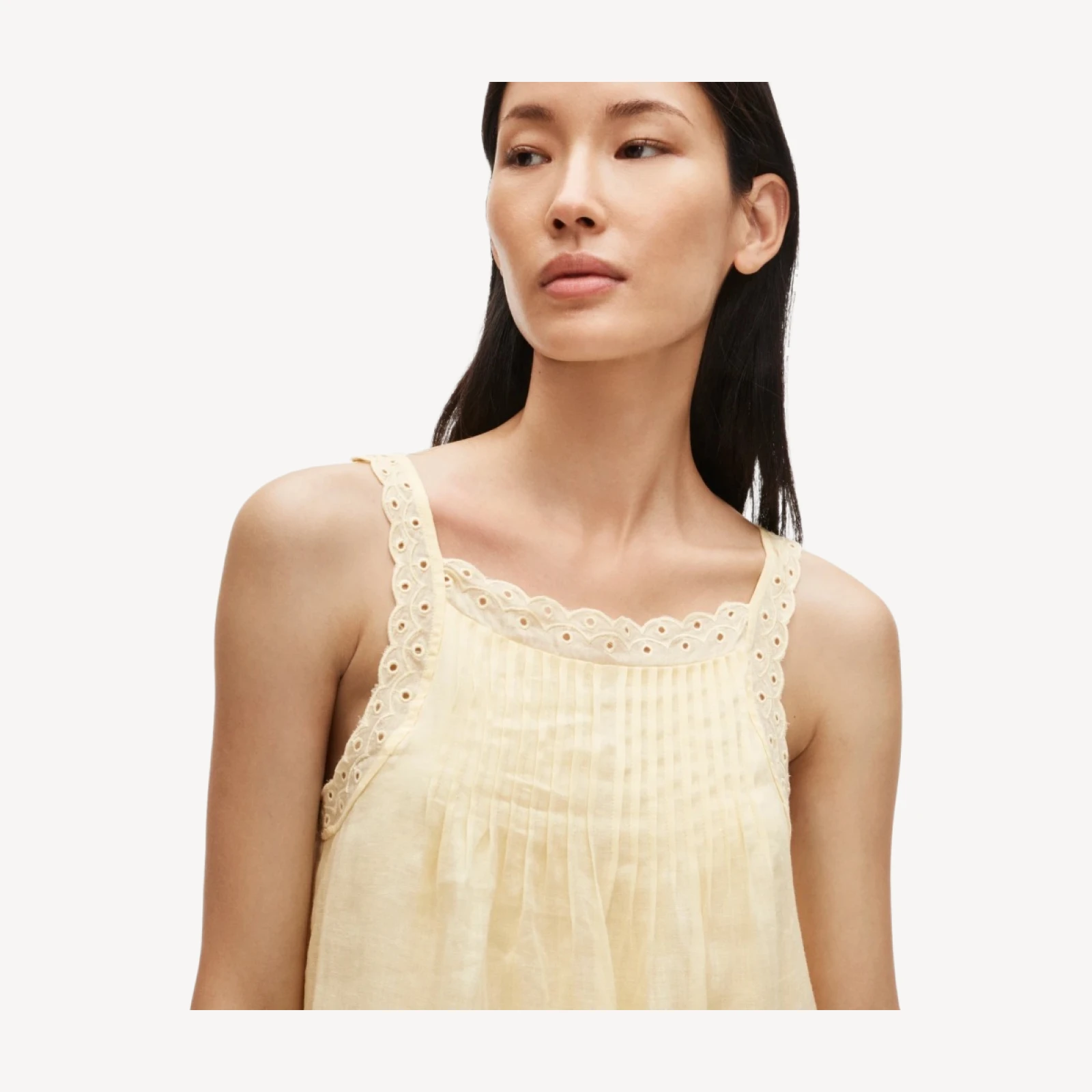 Scallop-trim mini dress in ramie