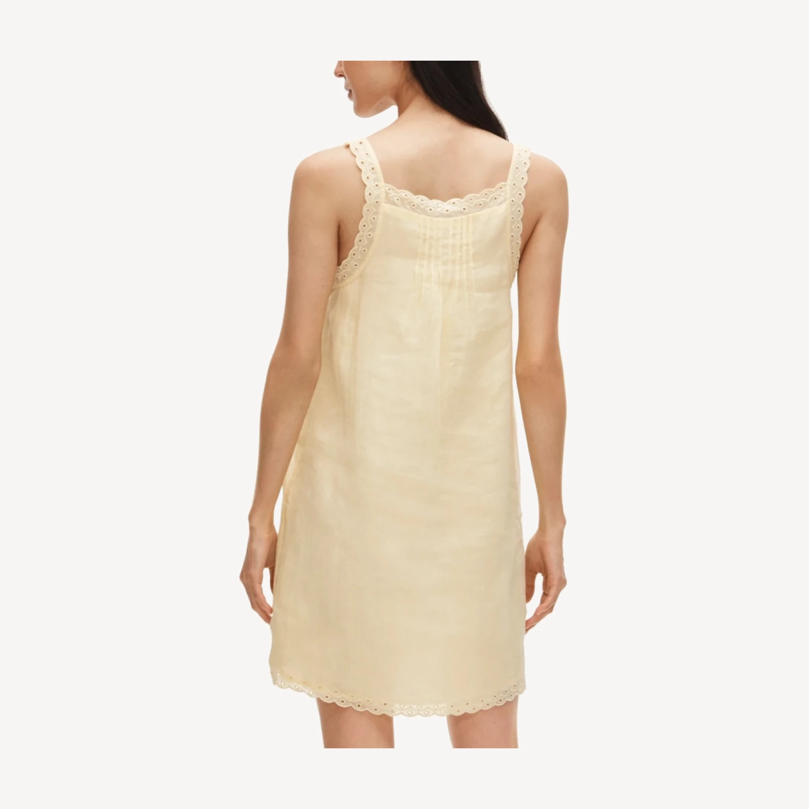 Scallop-trim mini dress in ramie