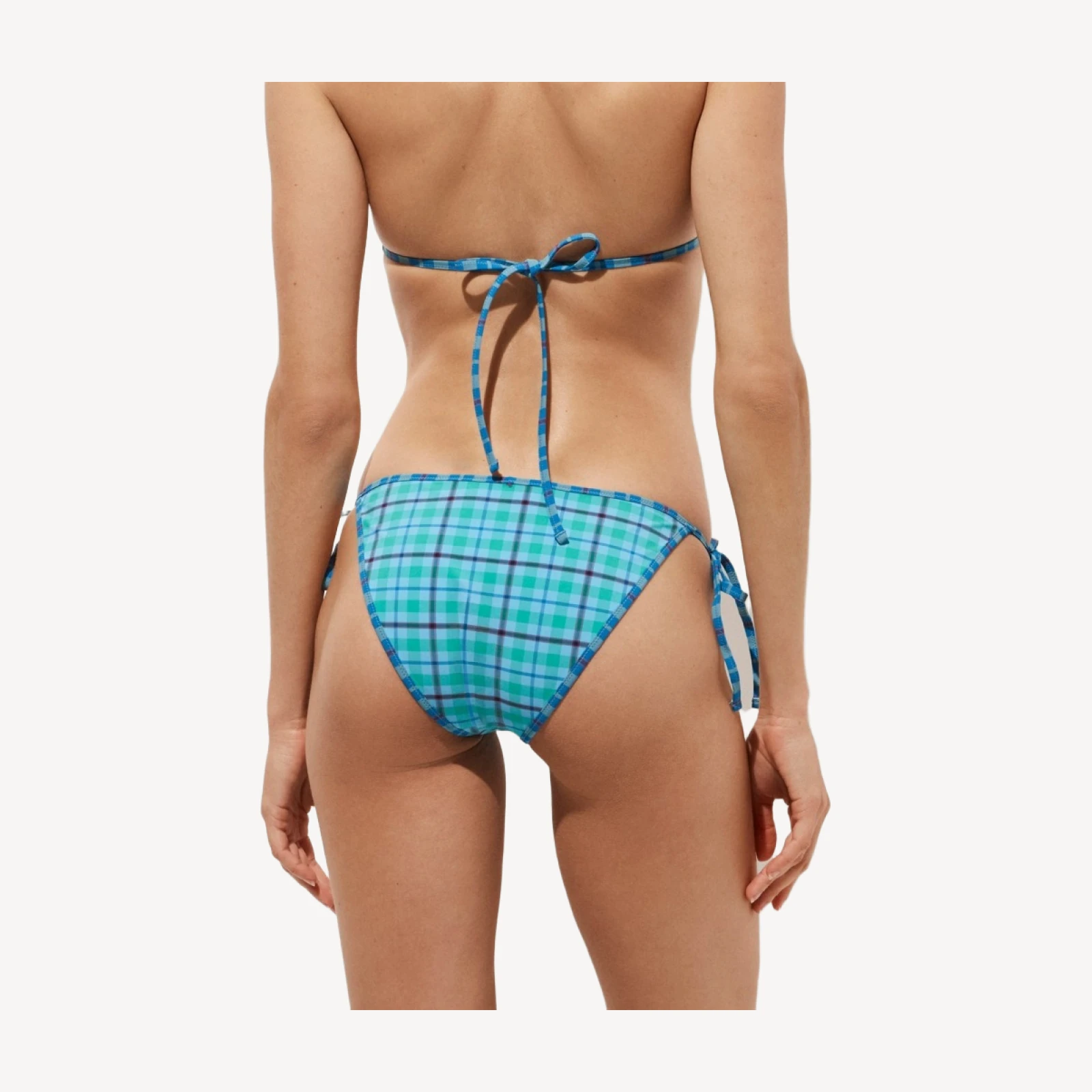 Cheeky string bikini bottom in reversible plaid