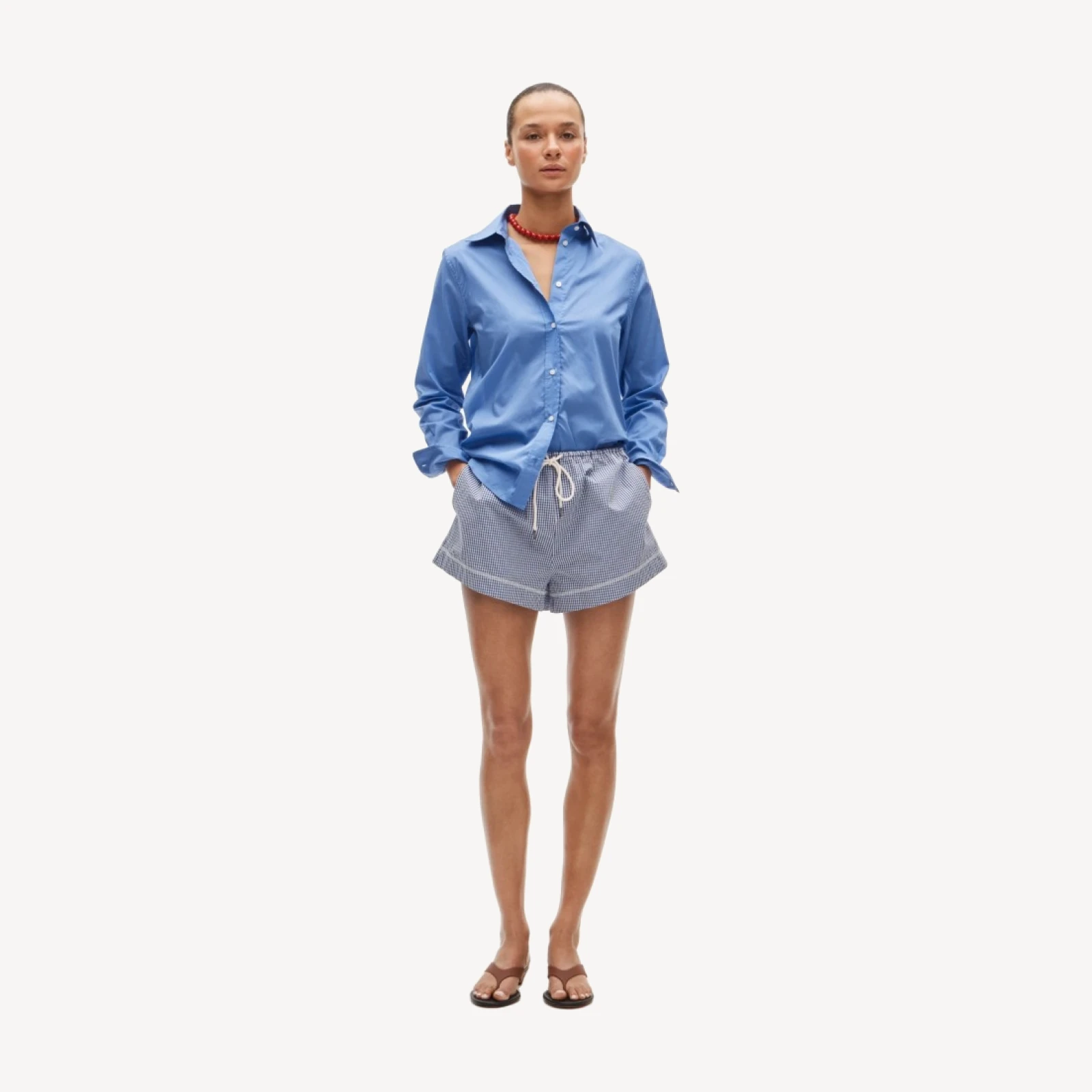 Cruise drawstring short in gingham cotton poplin