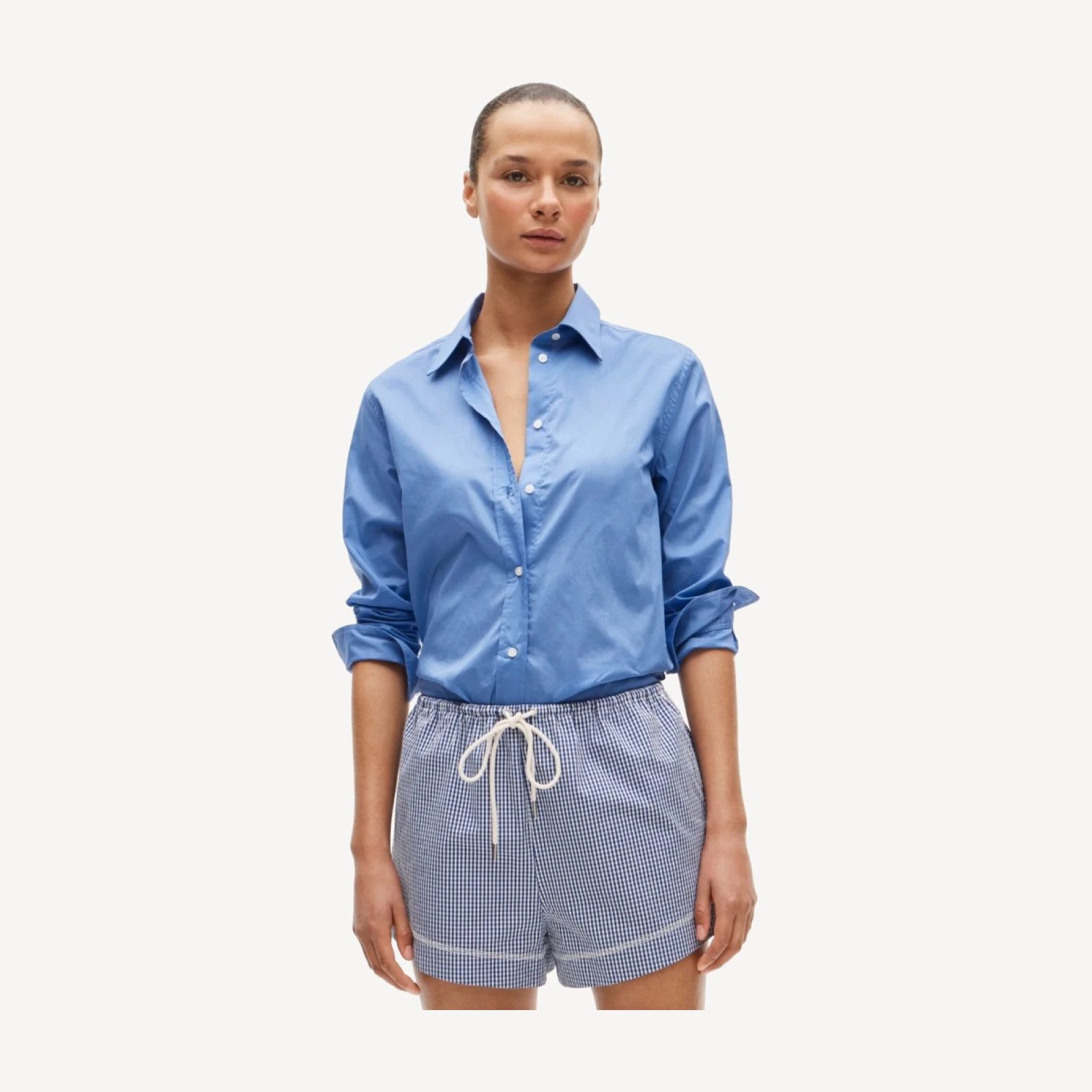 Cruise drawstring short in gingham cotton poplin