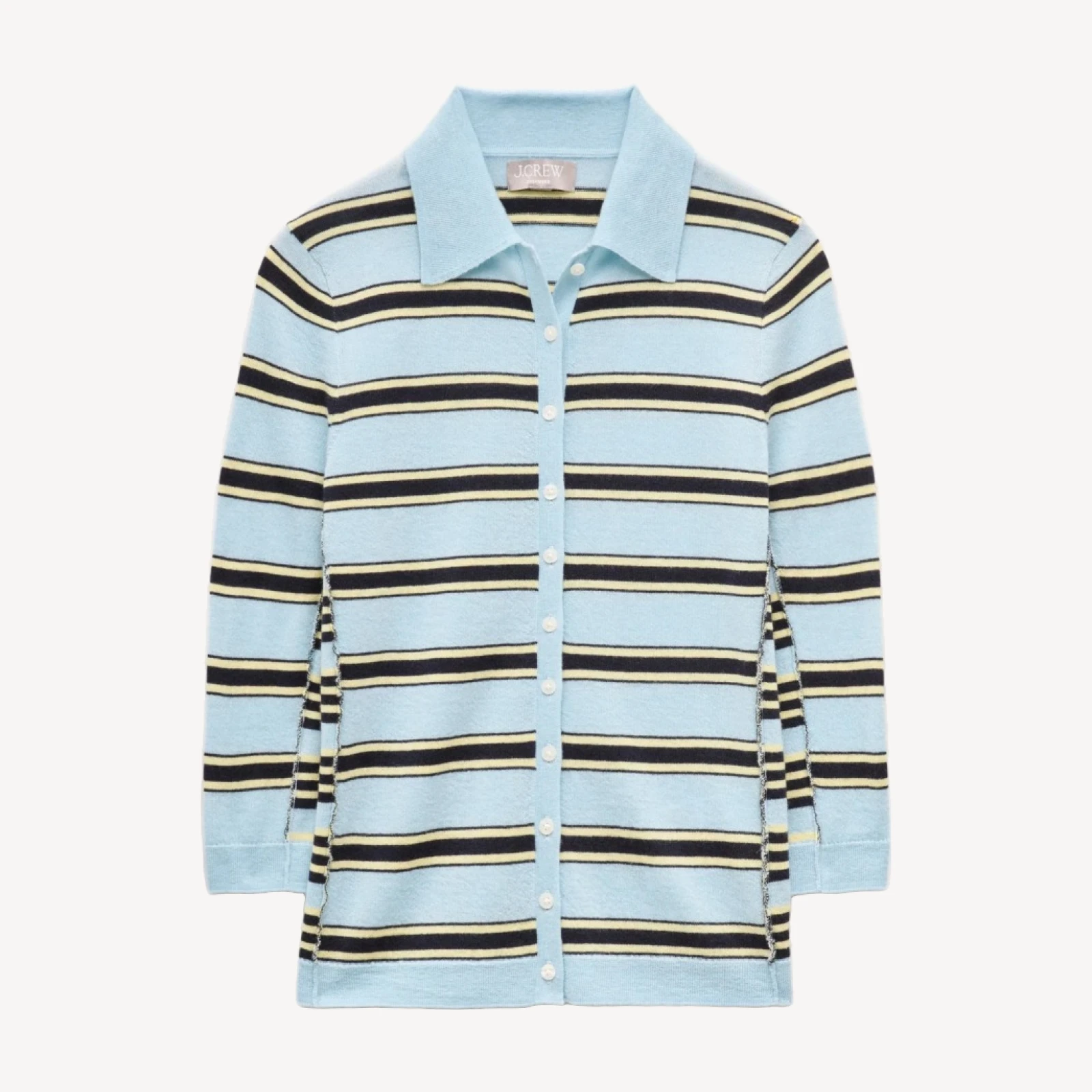Featherweight cashmere collared cardigan in mixed stripe