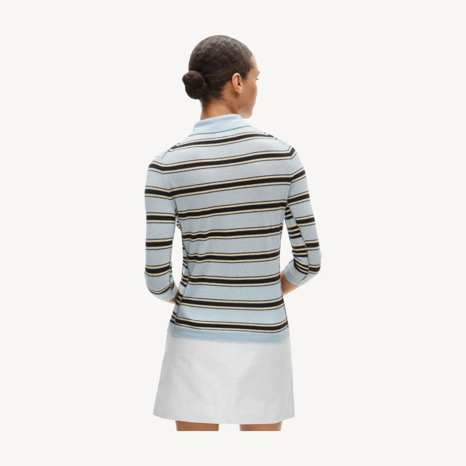 Featherweight cashmere collared cardigan in mixed stripe