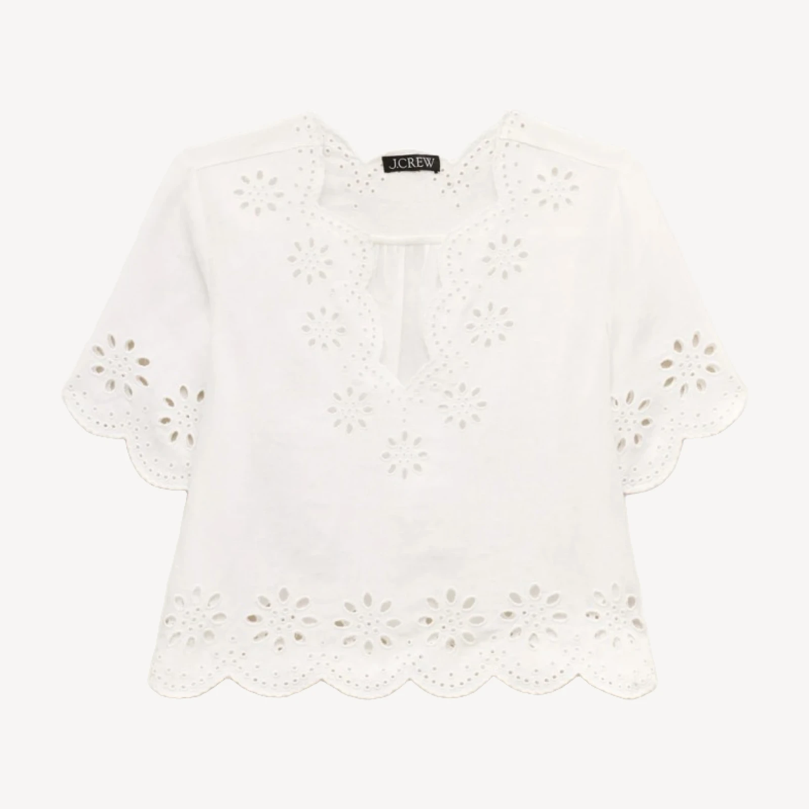 Embroidered eyelet top in linen