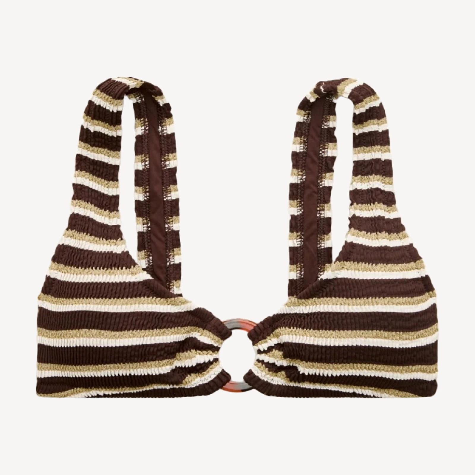 Claudia O-ring scrunchie bikini top in metallic stripe