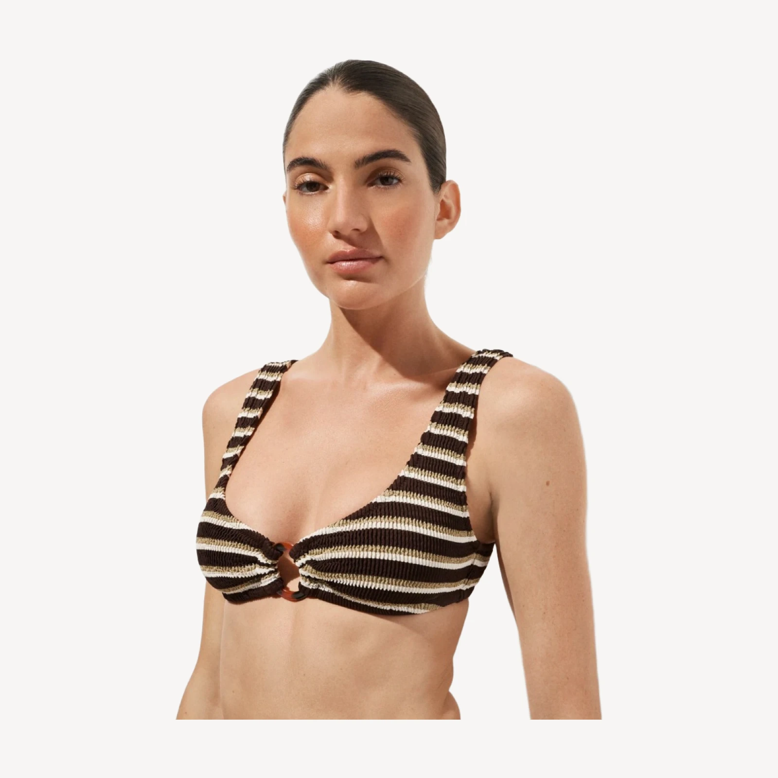 Claudia O-ring scrunchie bikini top in metallic stripe