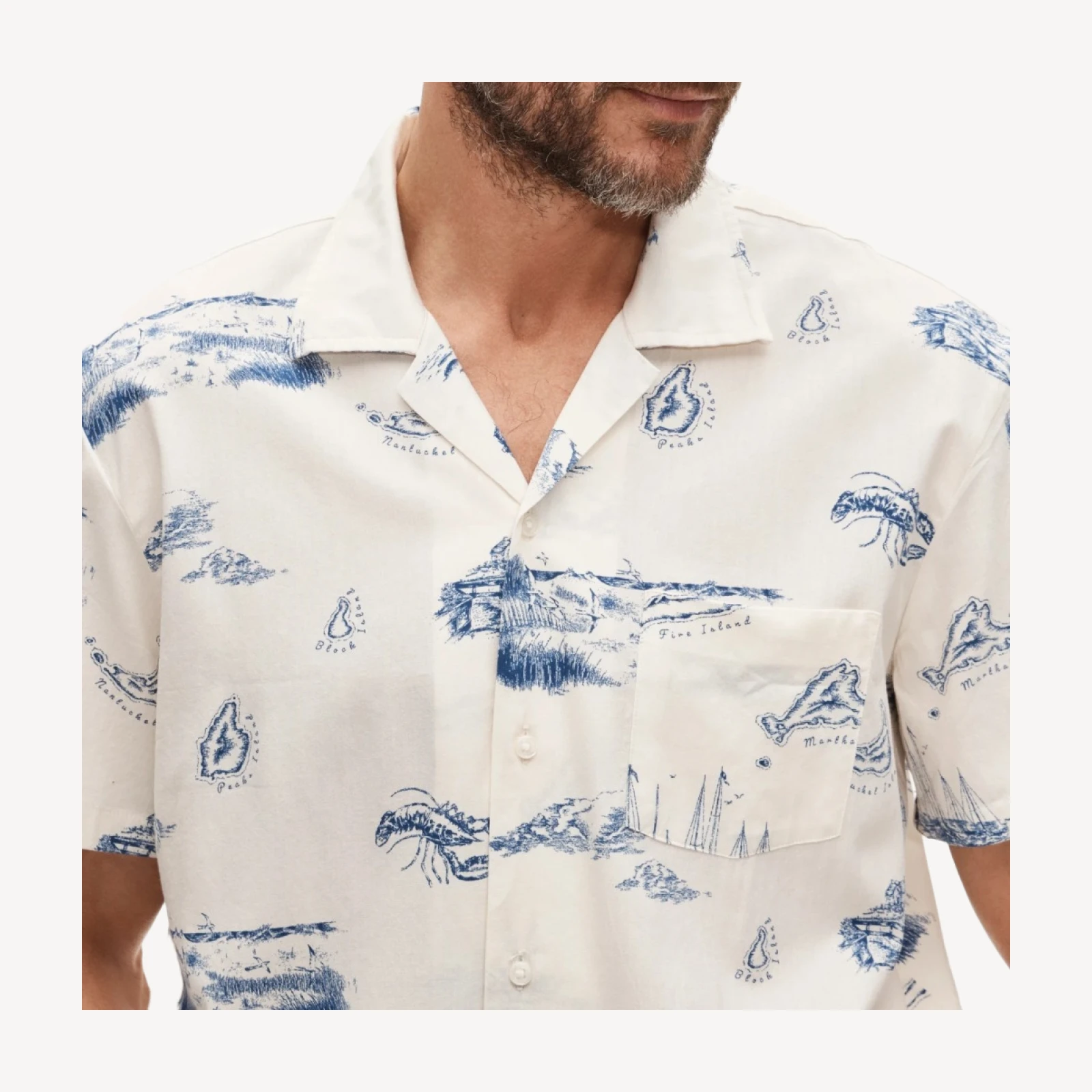 Short-sleeve camp-collar shirt in cotton-viscose blend