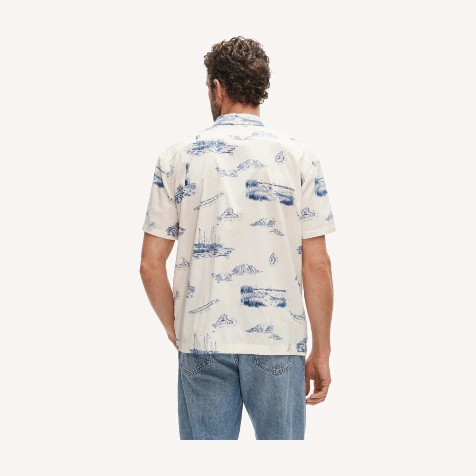 Short-sleeve camp-collar shirt in cotton-viscose blend