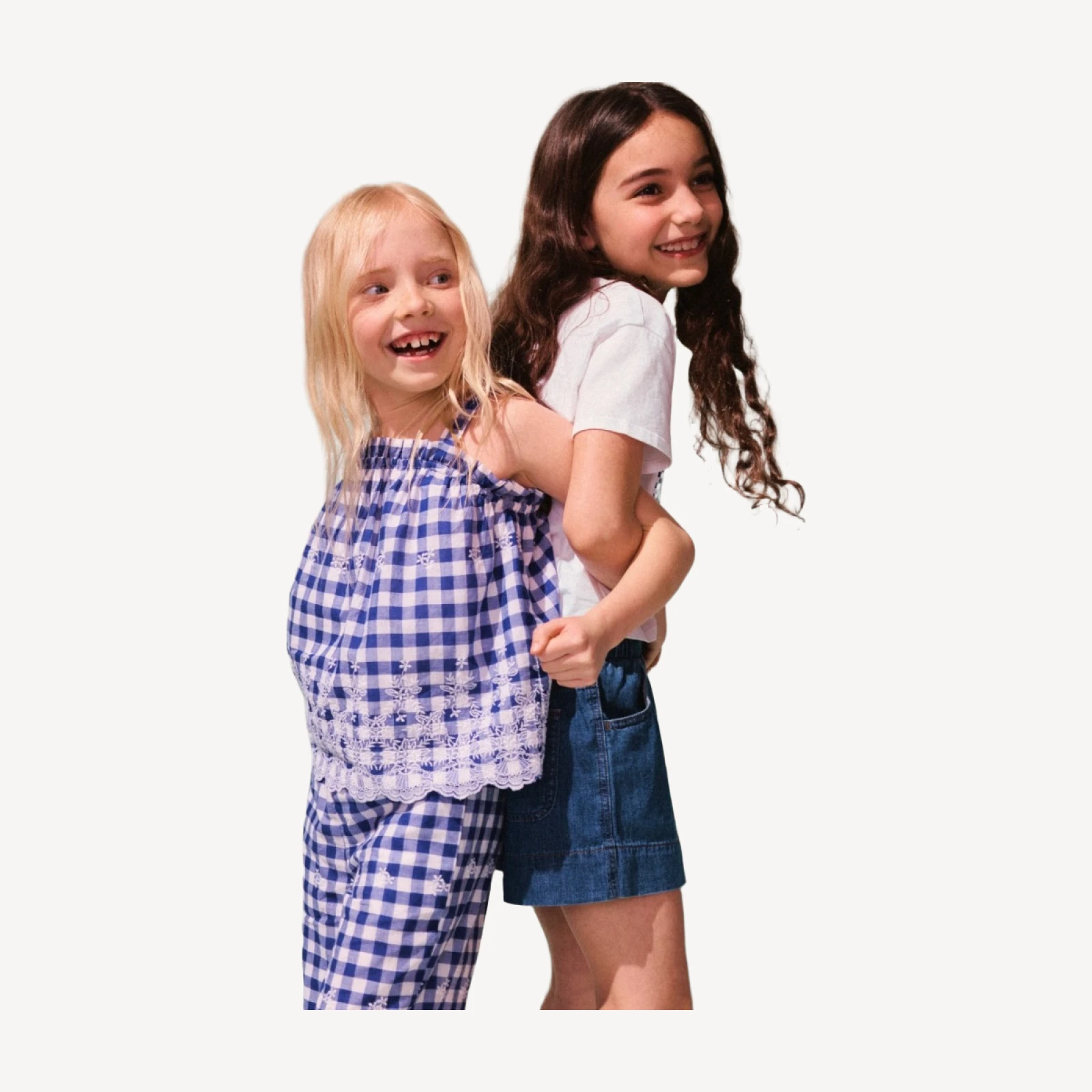 Girls' embroidered tank top in gingham