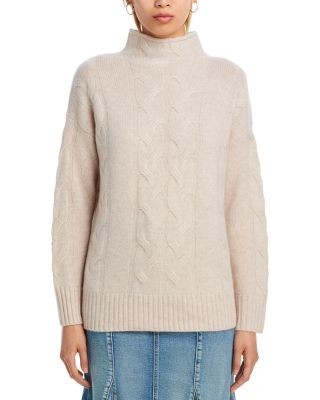 C by Bloomingdale's Cashmere Mock Neck Cable Cashmere Sweater - Exclusive