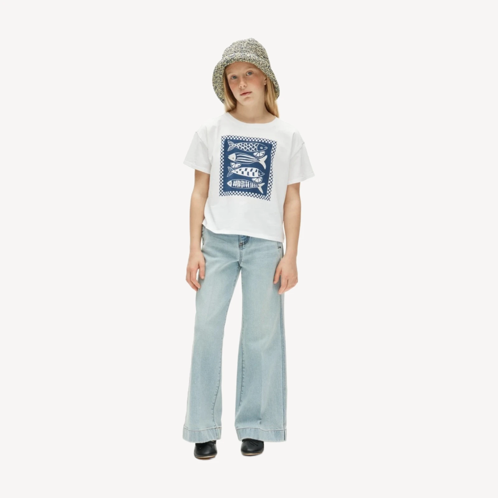 Girls' short-sleeve fish graphic T-shirt with sequins