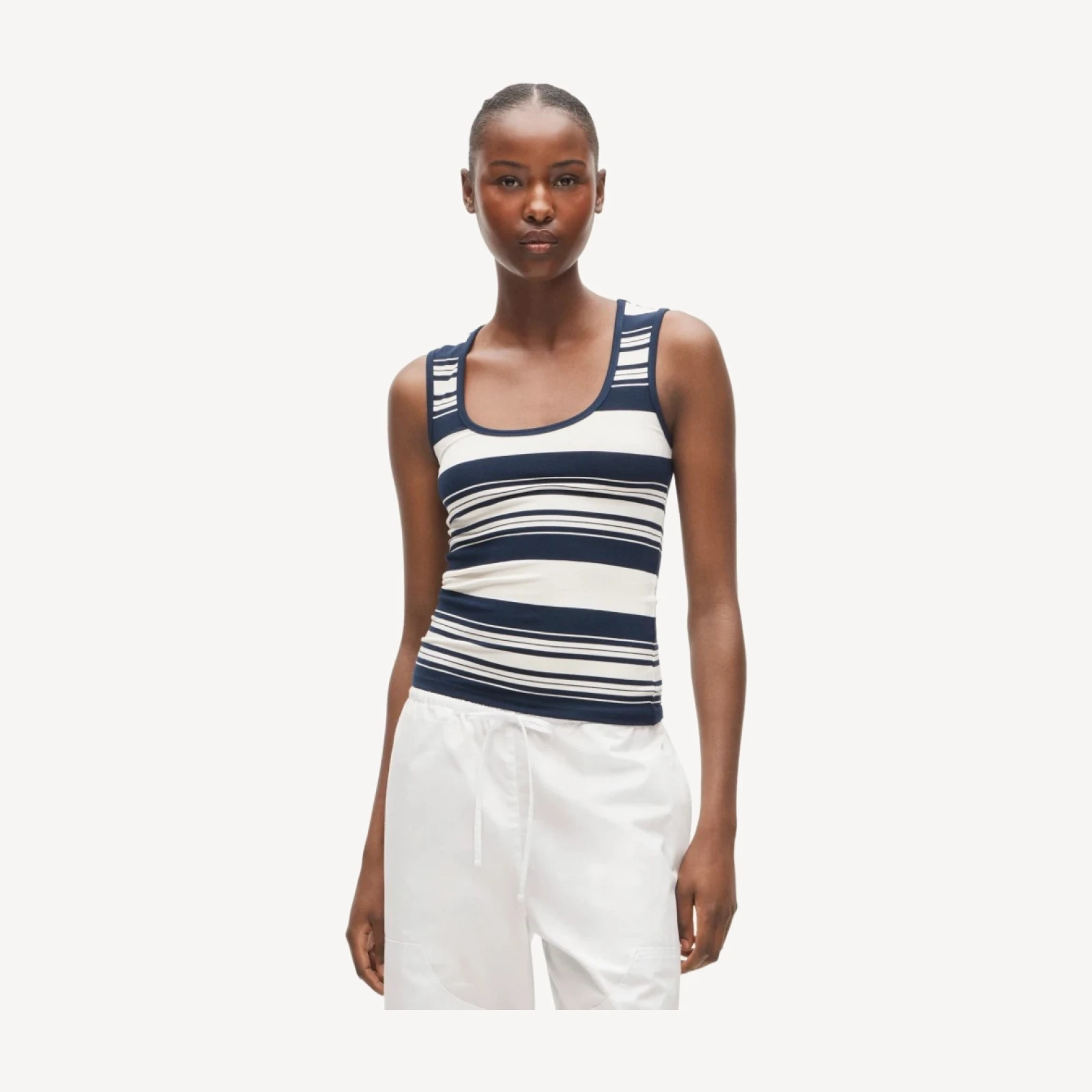 Refined rib scoopneck tank top in stripe