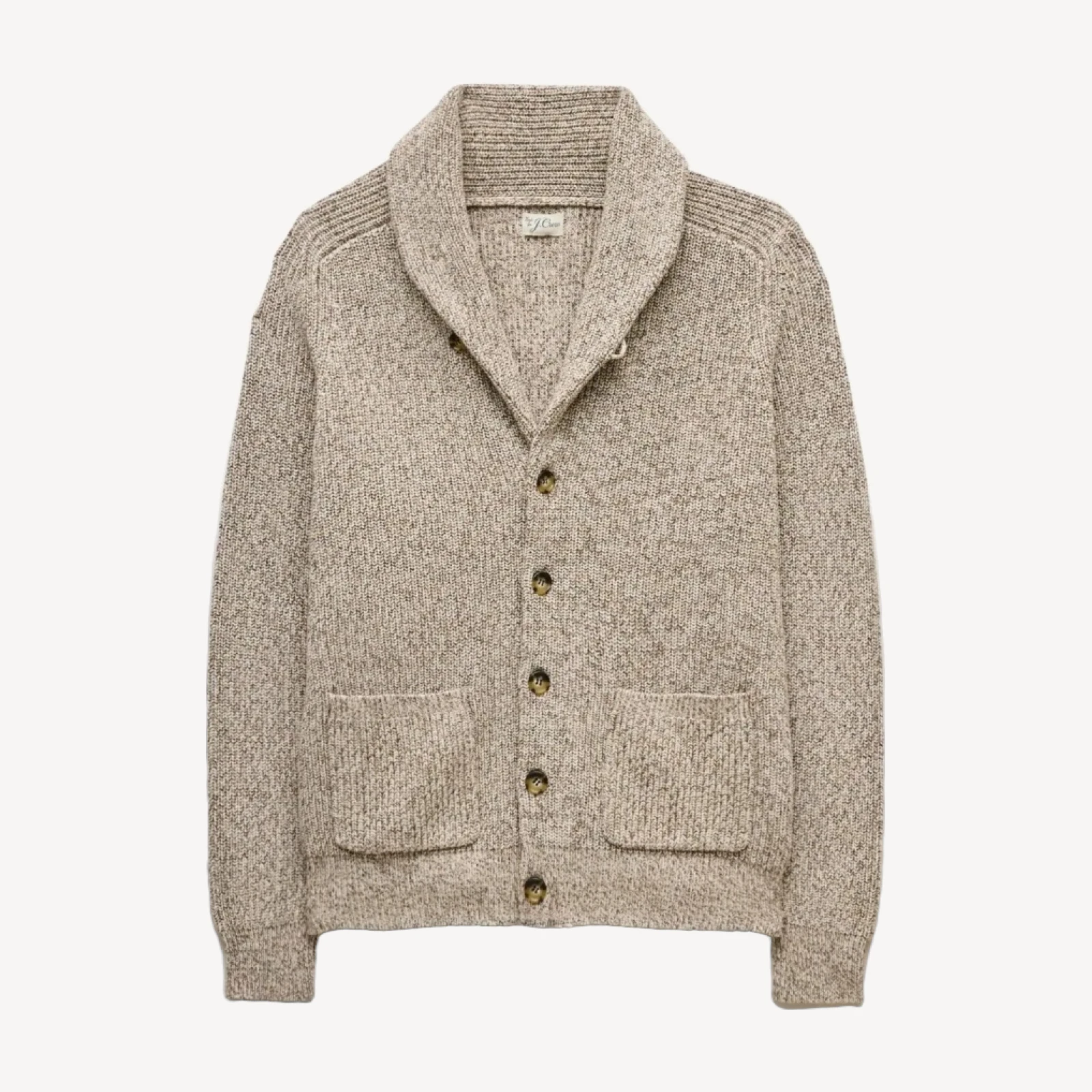 Rib-knit shawl-collar cardigan in marled cotton