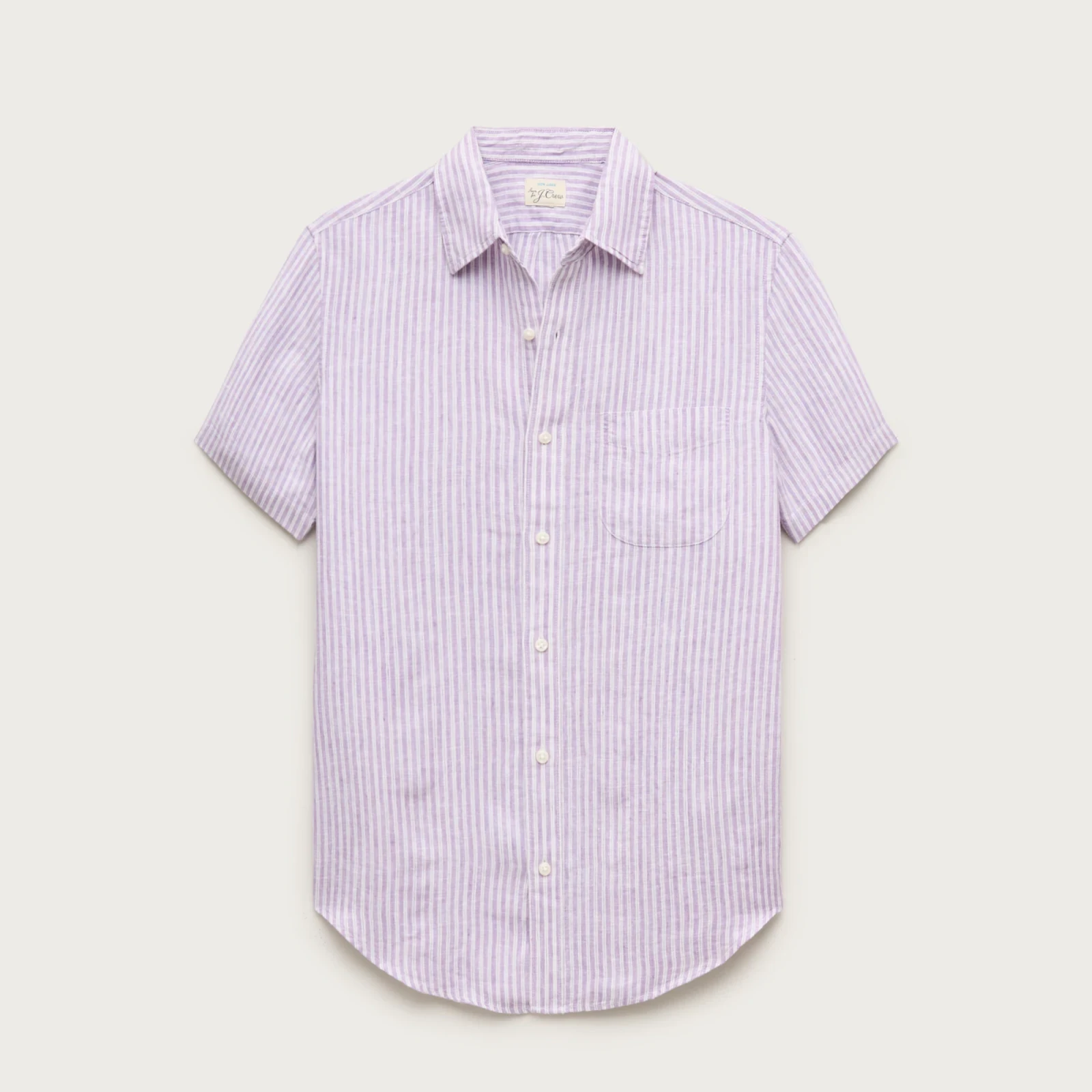 Short-sleeve point-collar linen shirt in stripe