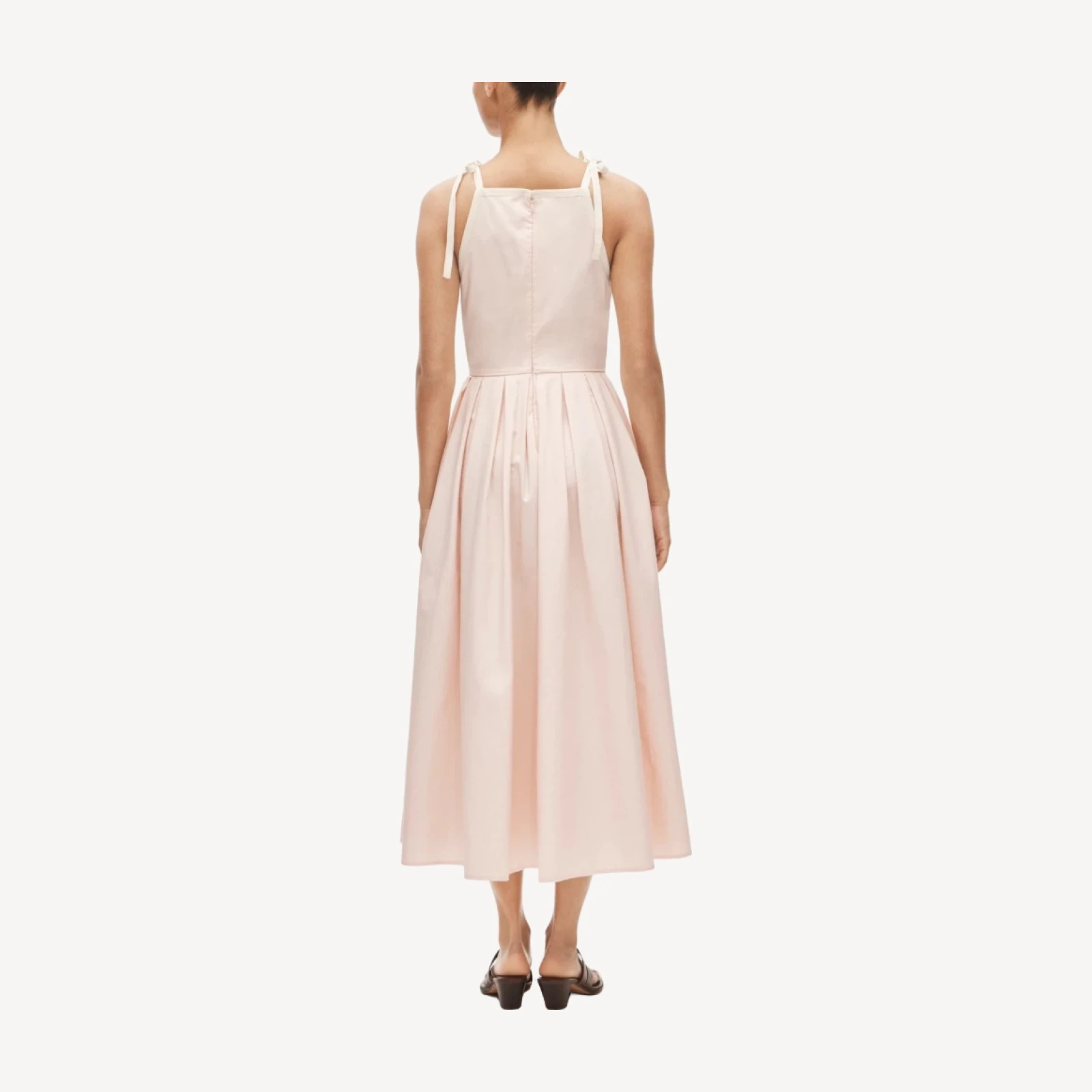 Pleated dress in cotton poplin with ties