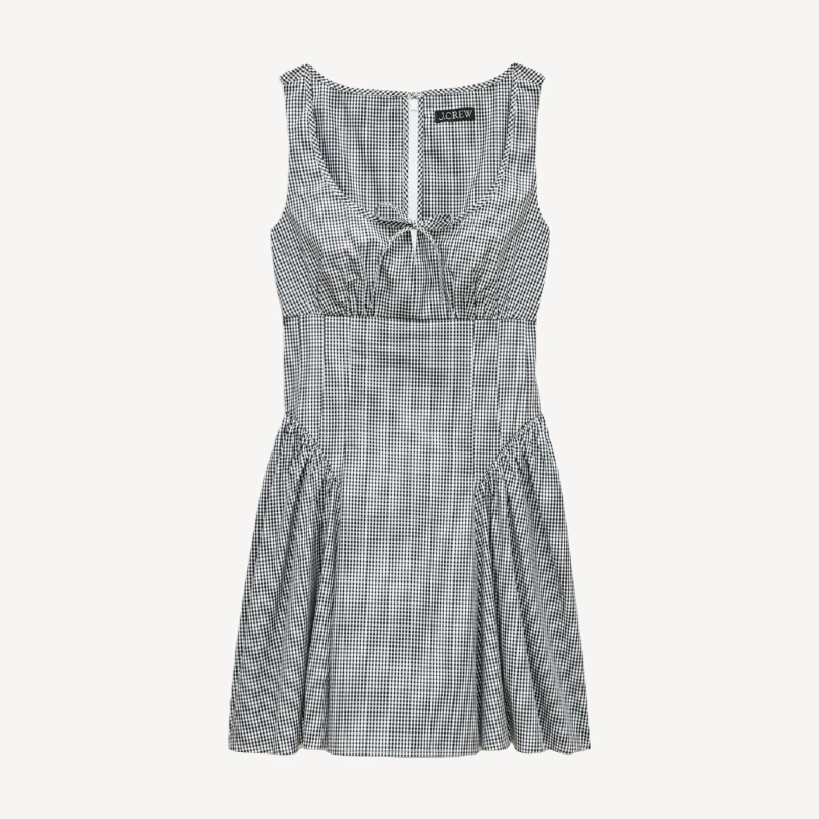 Empire-waist mini dress in gingham cotton poplin
