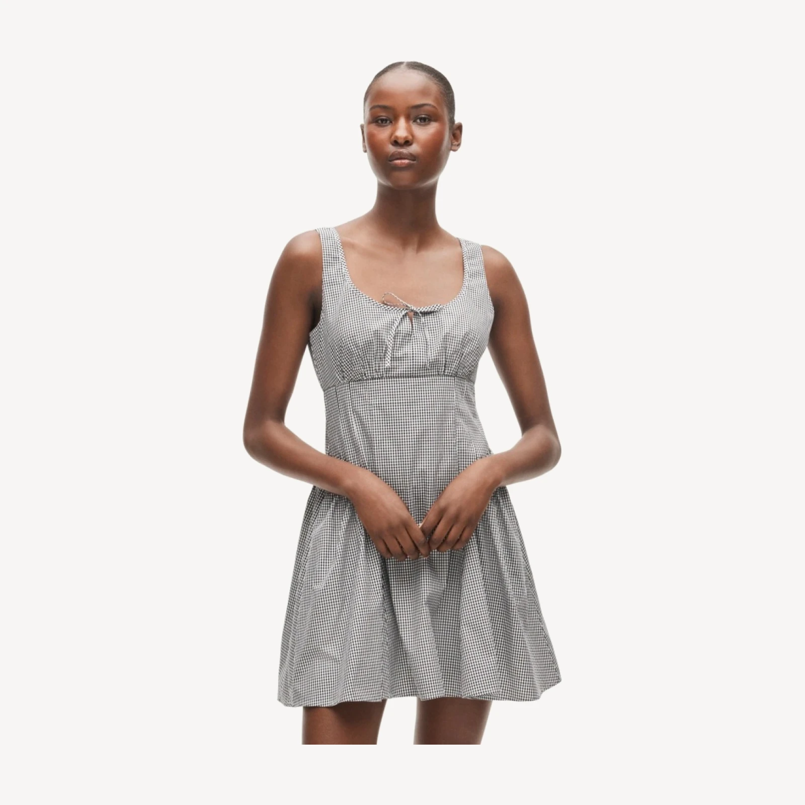 Empire-waist mini dress in gingham cotton poplin