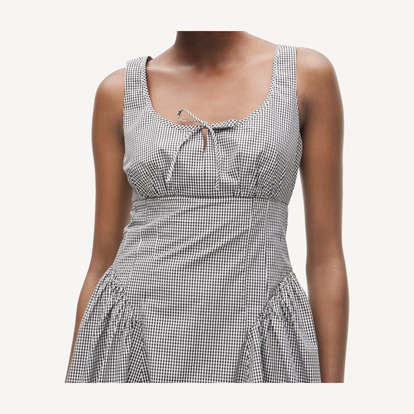 Empire-waist mini dress in gingham cotton poplin
