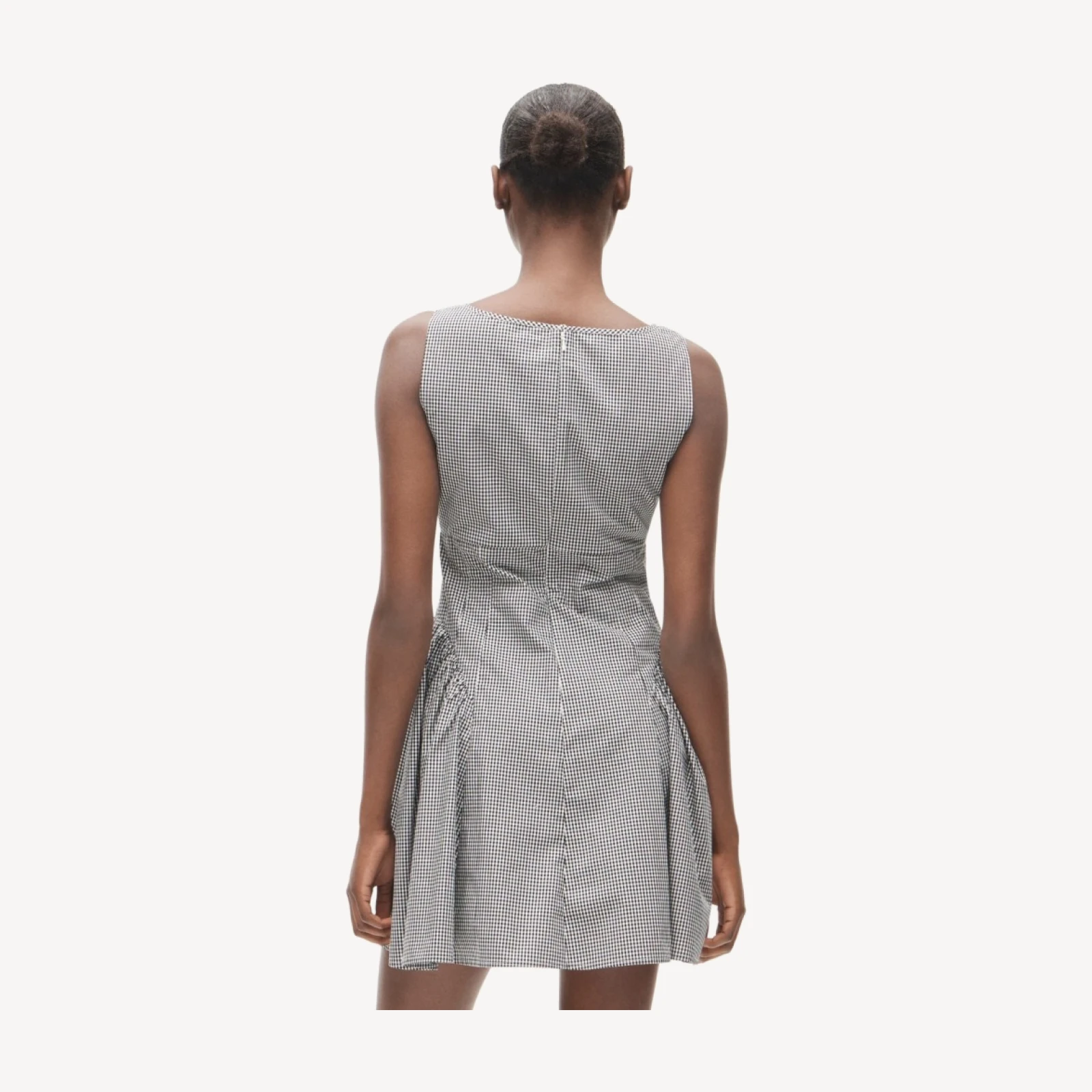 Empire-waist mini dress in gingham cotton poplin