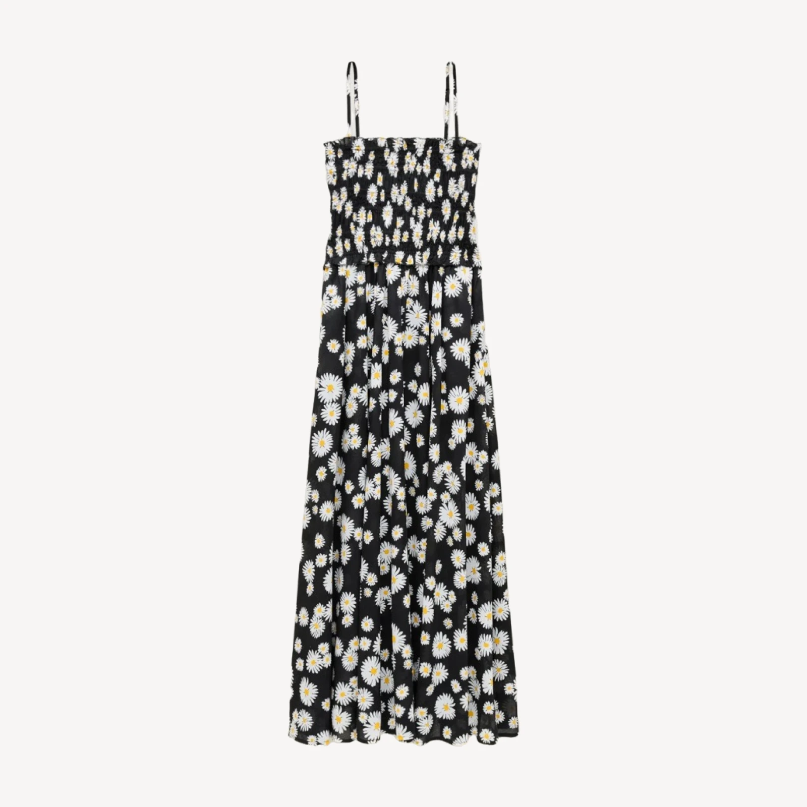 Smocked maxi dress in cotton voile vintage daisy print