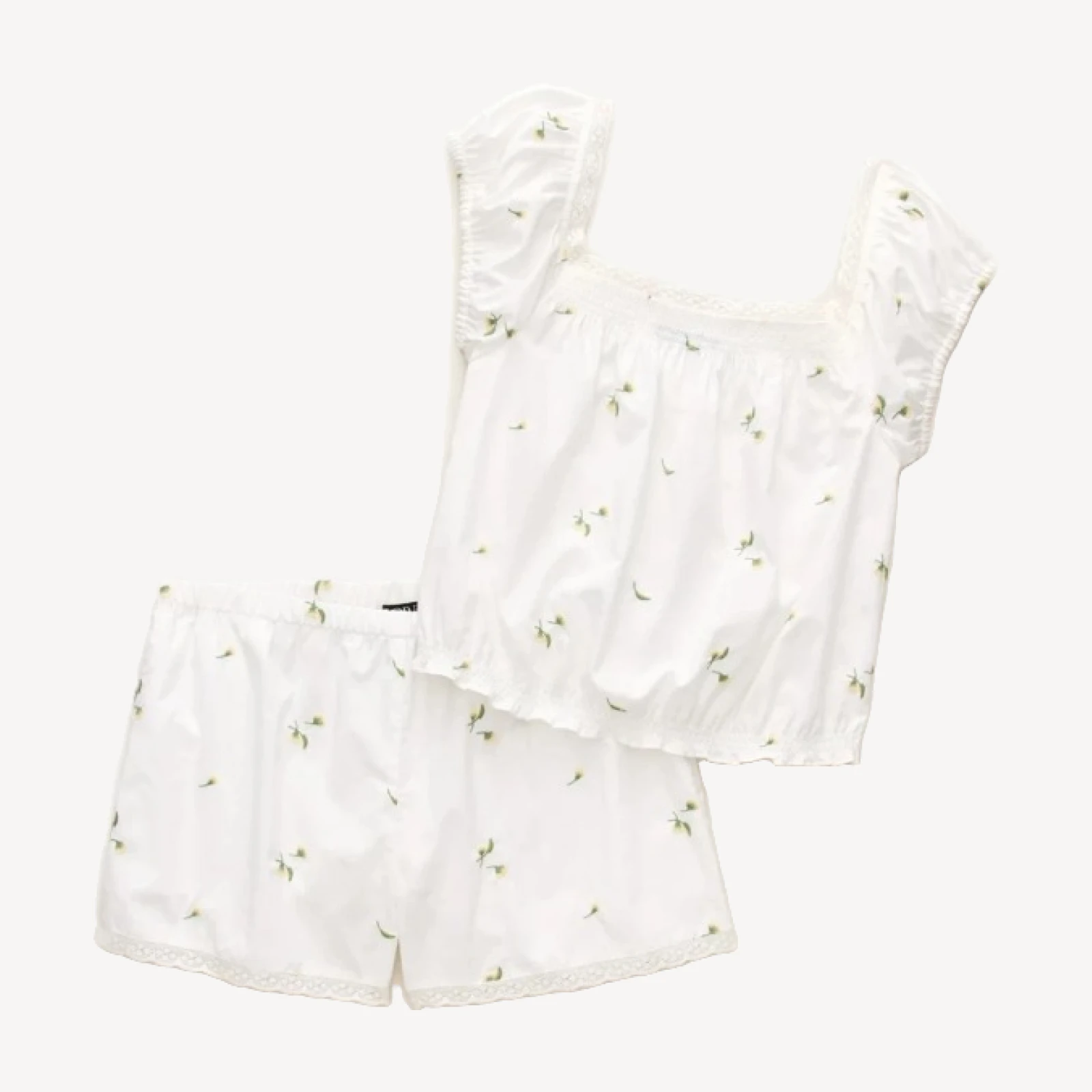 Floral embroidered pajama short set in cotton poplin