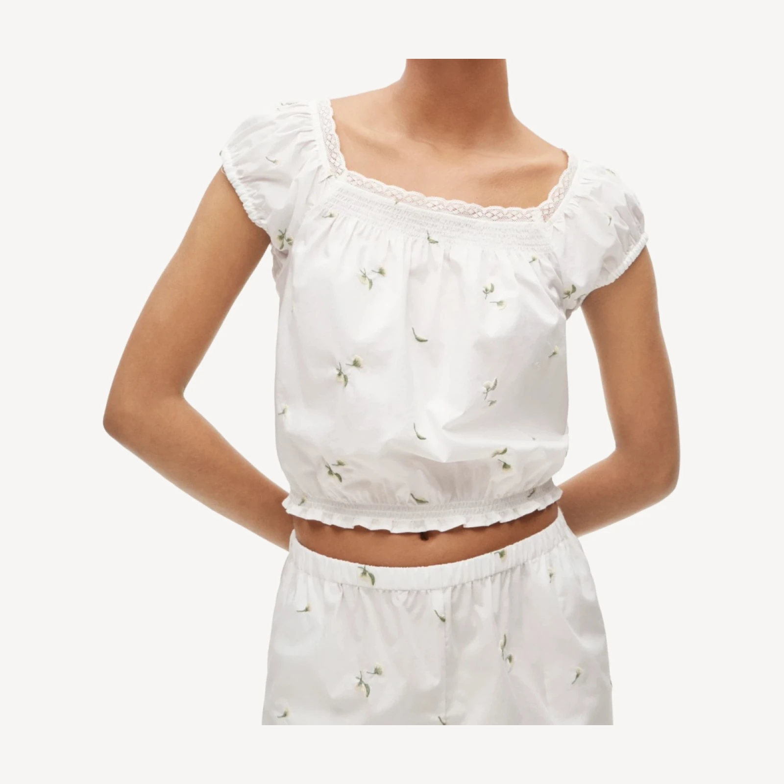 Floral embroidered pajama short set in cotton poplin