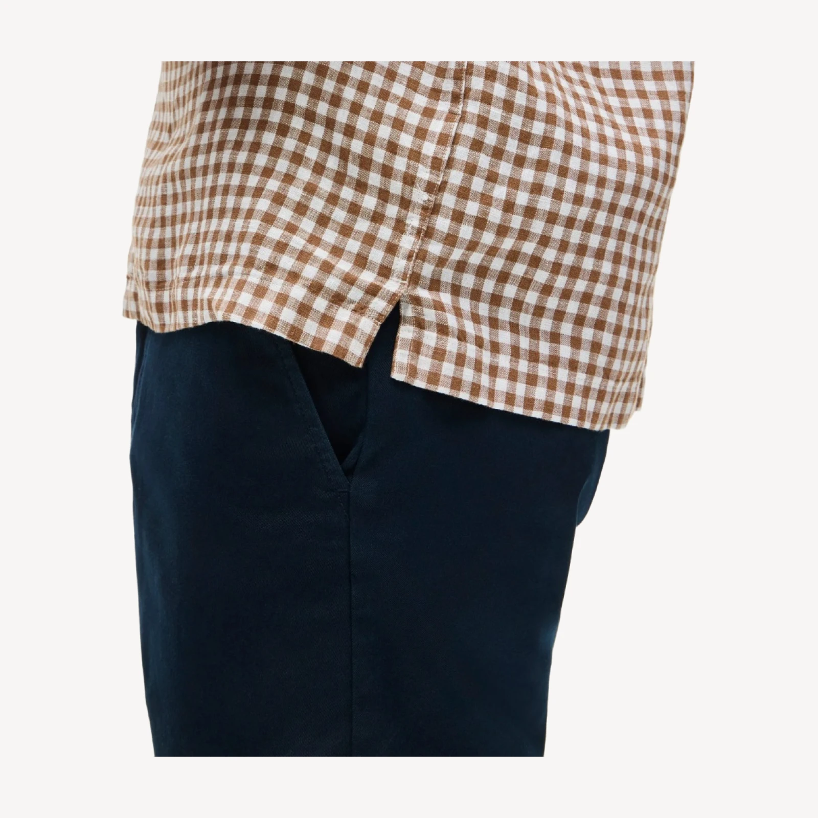 Short-sleeve linen camp-collar shirt in gingham