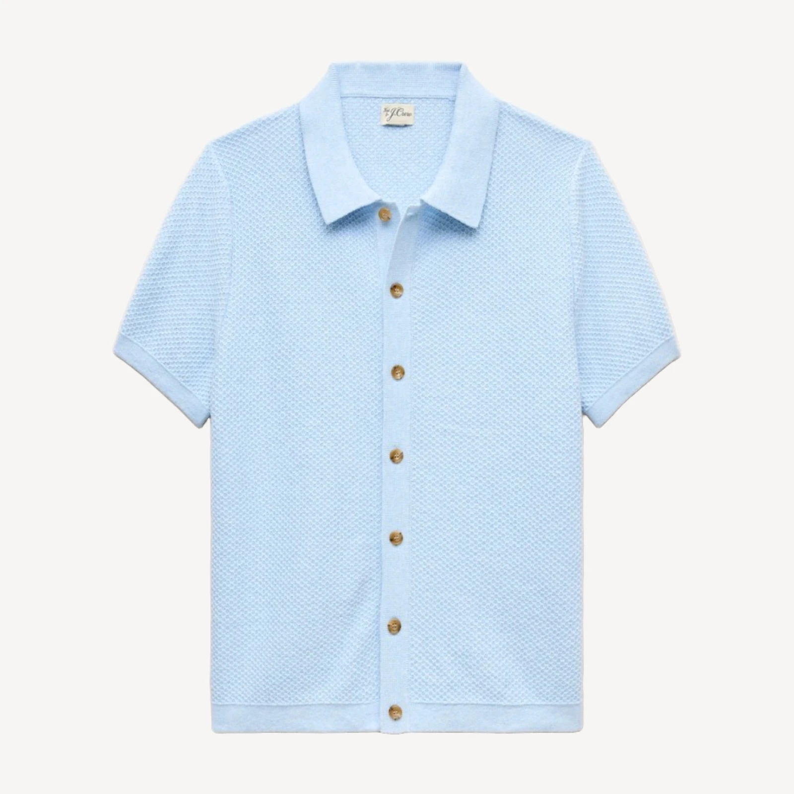 Short-sleeve texture-stitch polo cardigan sweater in cotton