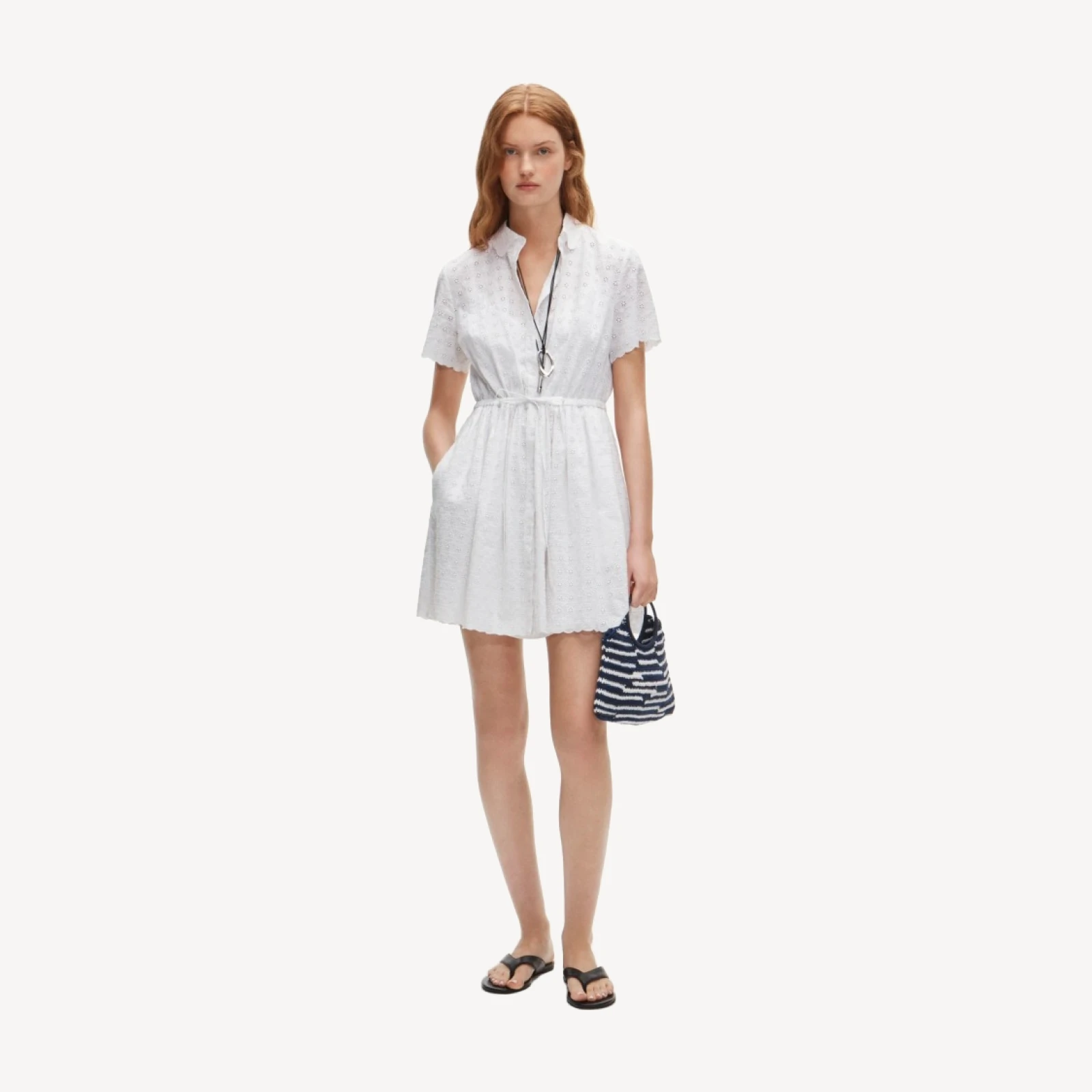 Mini Cerise shirt-dress in eyelet cotton poplin