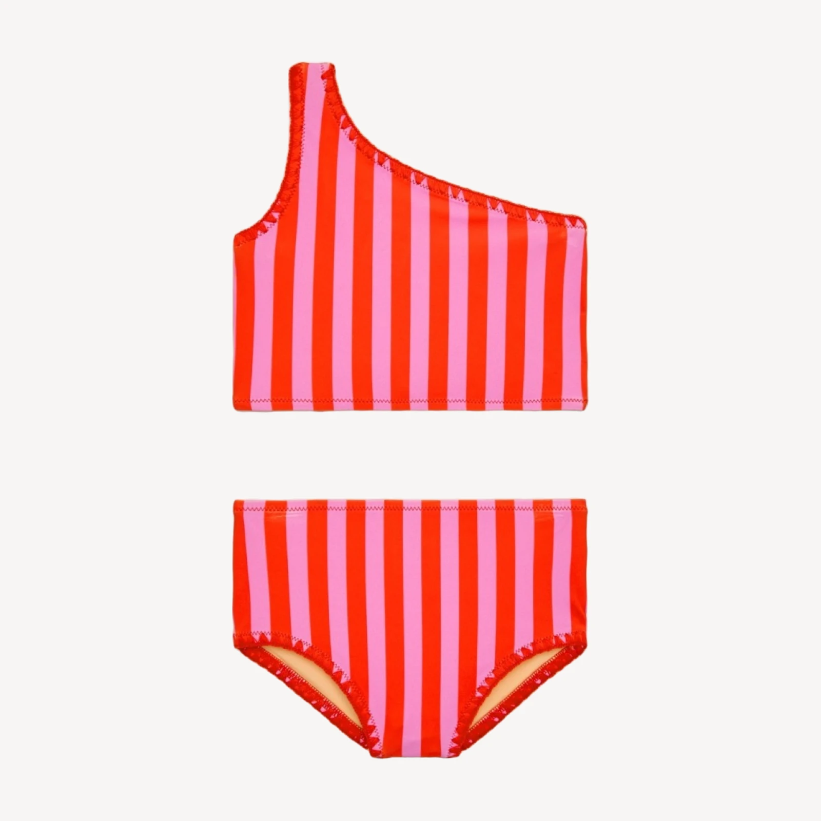 Girls' stitched one-shoulder two-piece swimsuit