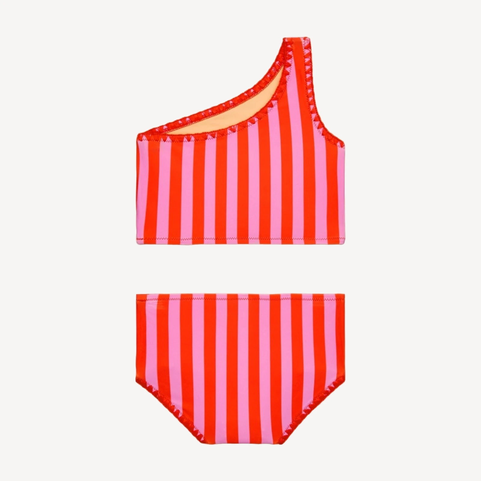 Girls' stitched one-shoulder two-piece swimsuit