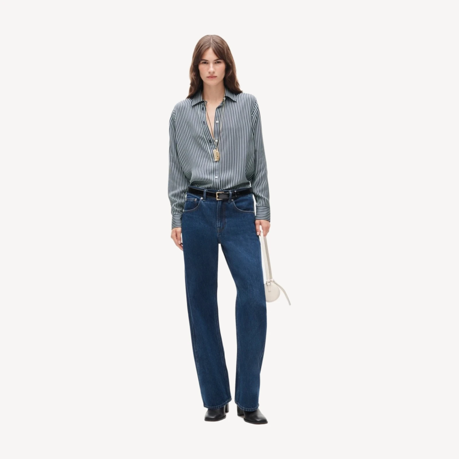Jules classic-fit button-up shirt in striped viscose twill