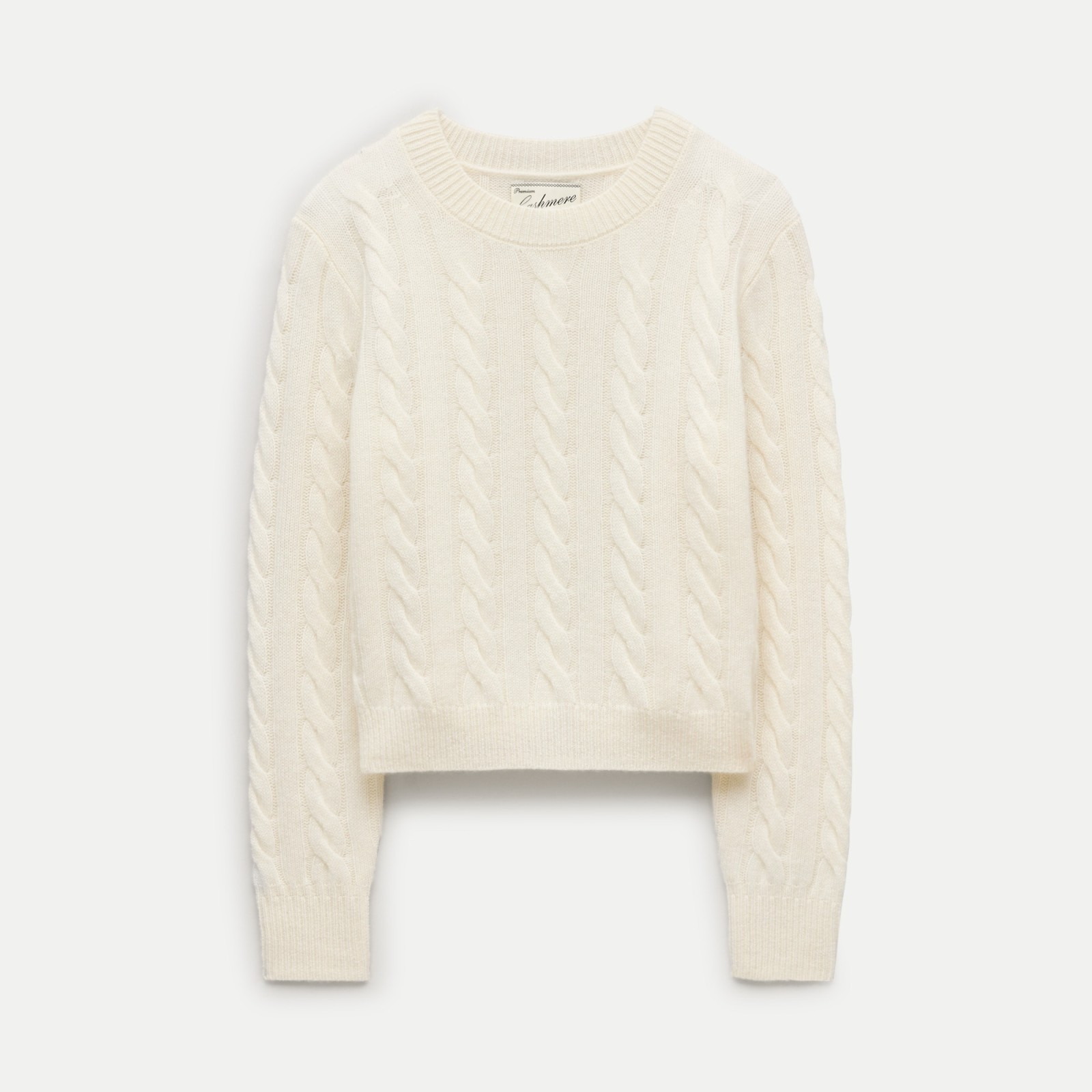 Cashmere shrunken crewneck in cable knit