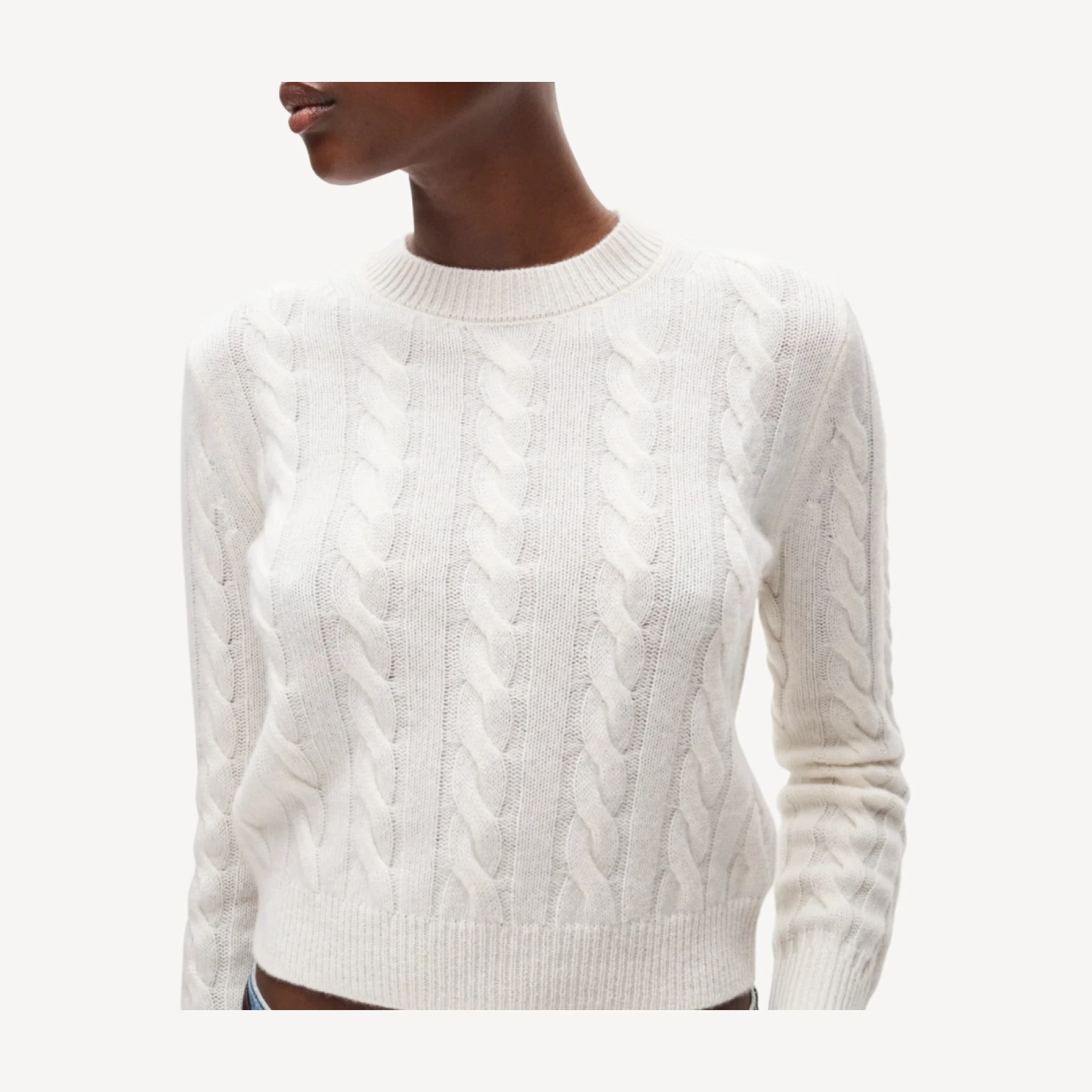 Cashmere shrunken crewneck in cable knit
