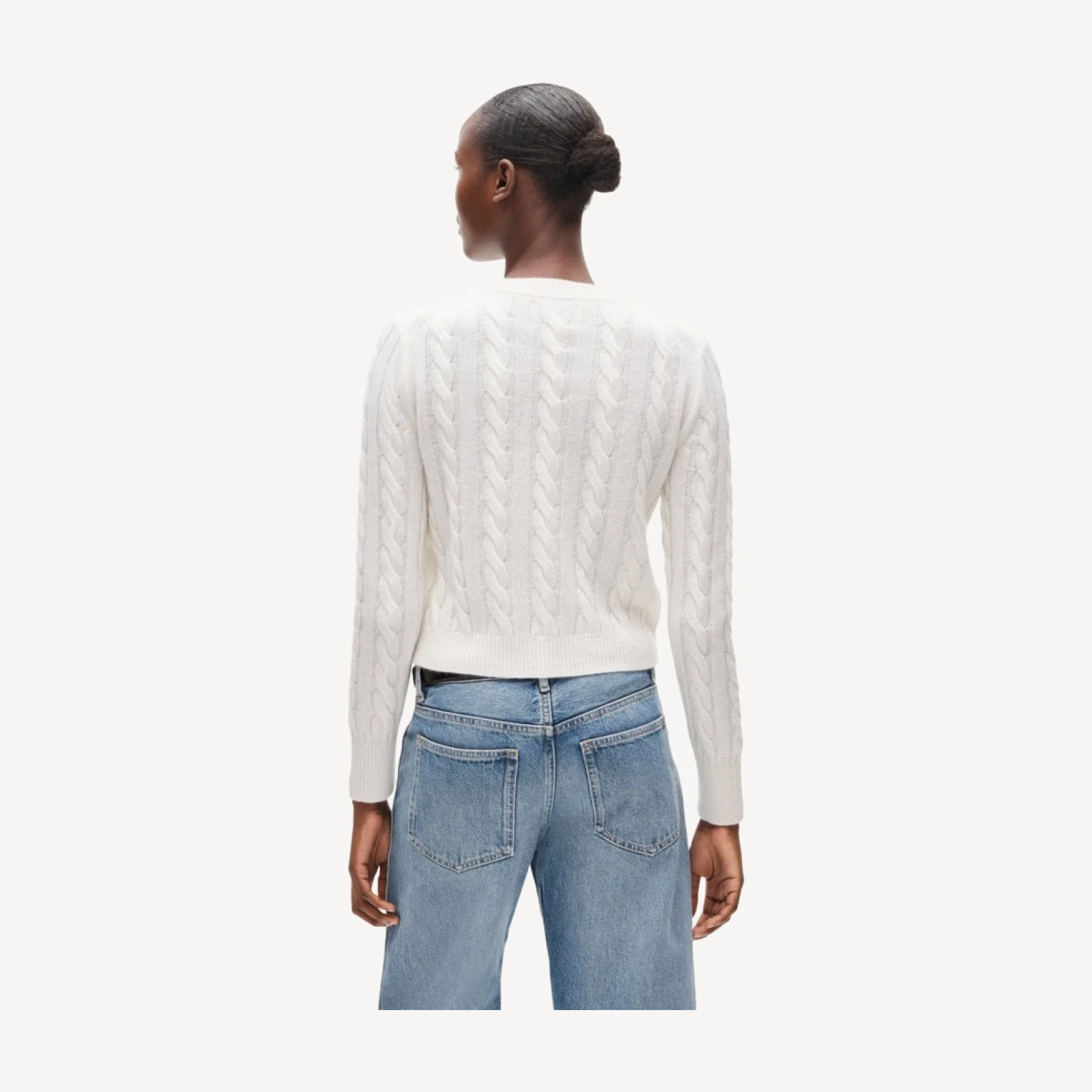 Cashmere shrunken crewneck in cable knit