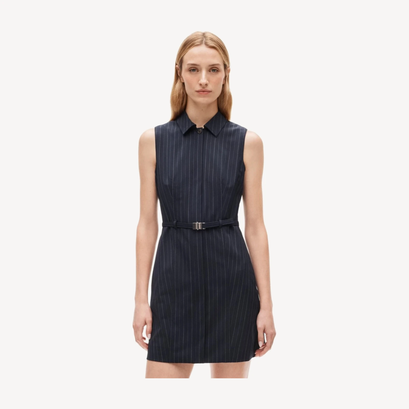 Mini dress in pinstriped lightspun wool blend
