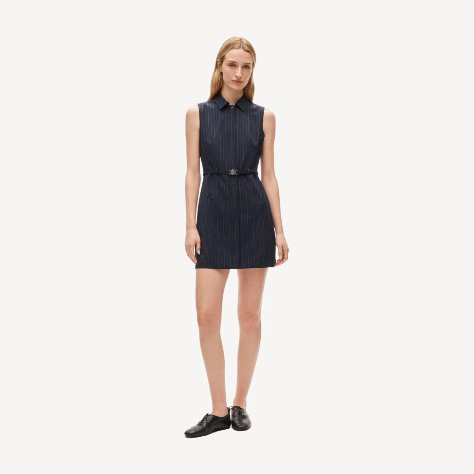 Mini dress in pinstriped lightspun wool blend