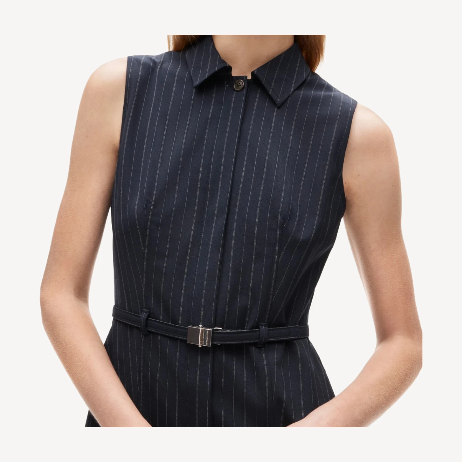 Mini dress in pinstriped lightspun wool blend