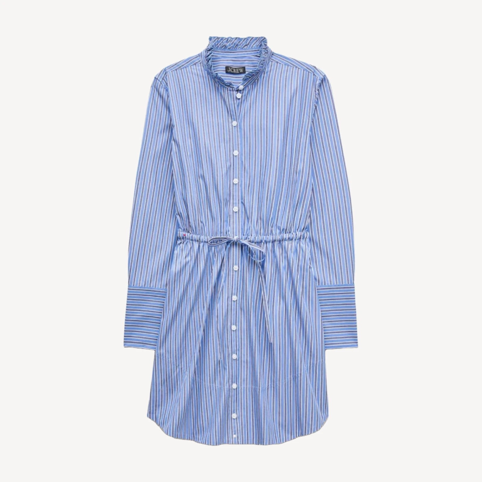 Ruffle-collar mini shirt-dress in striped Greenwich poplin