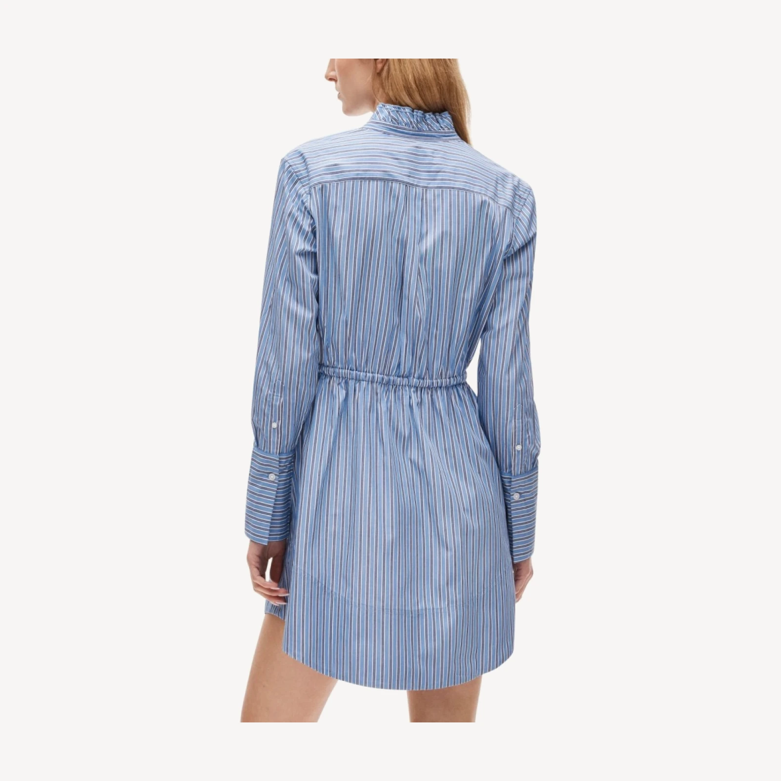 Ruffle-collar mini shirt-dress in striped Greenwich poplin