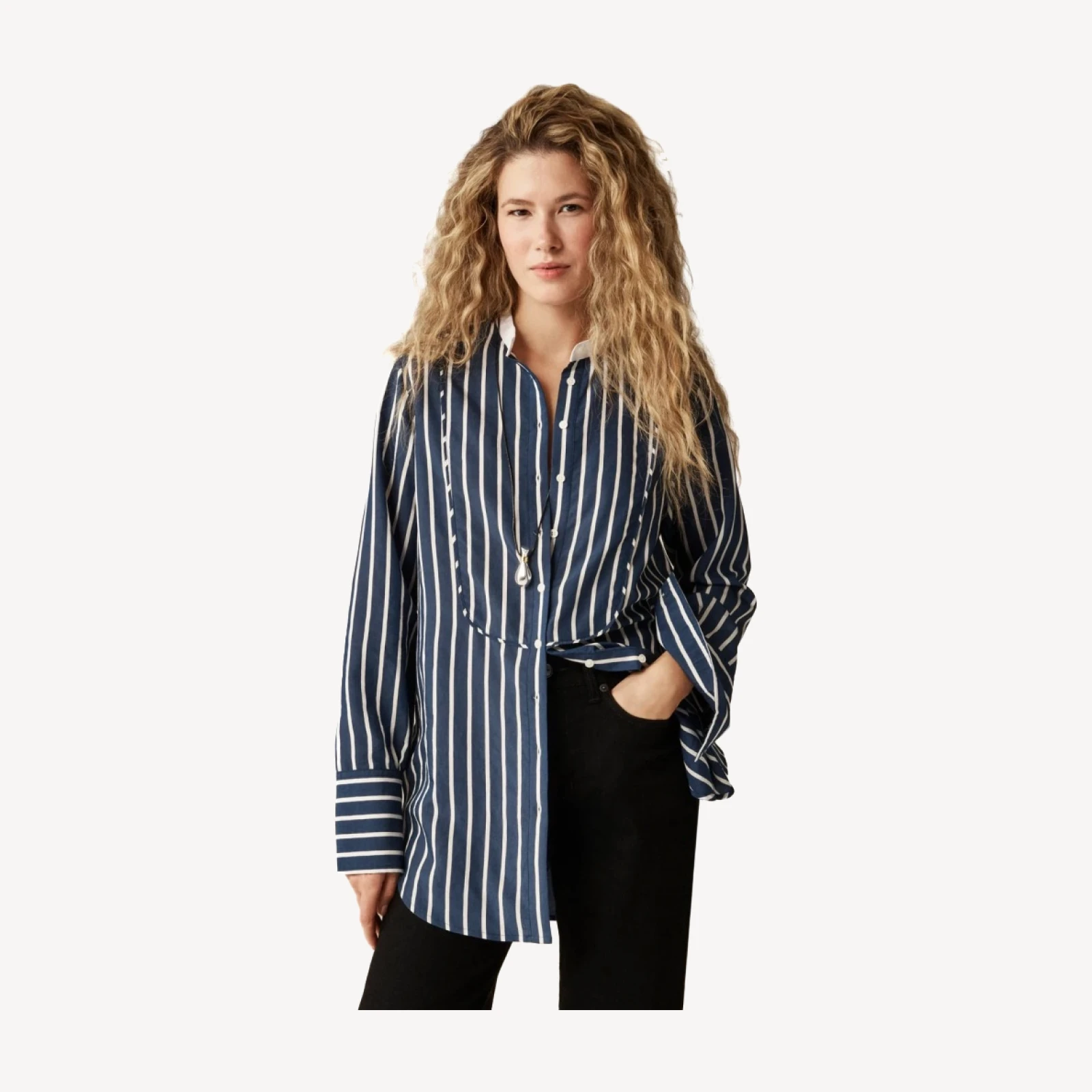 Tuxedo-bib button-up shirt in stripe
