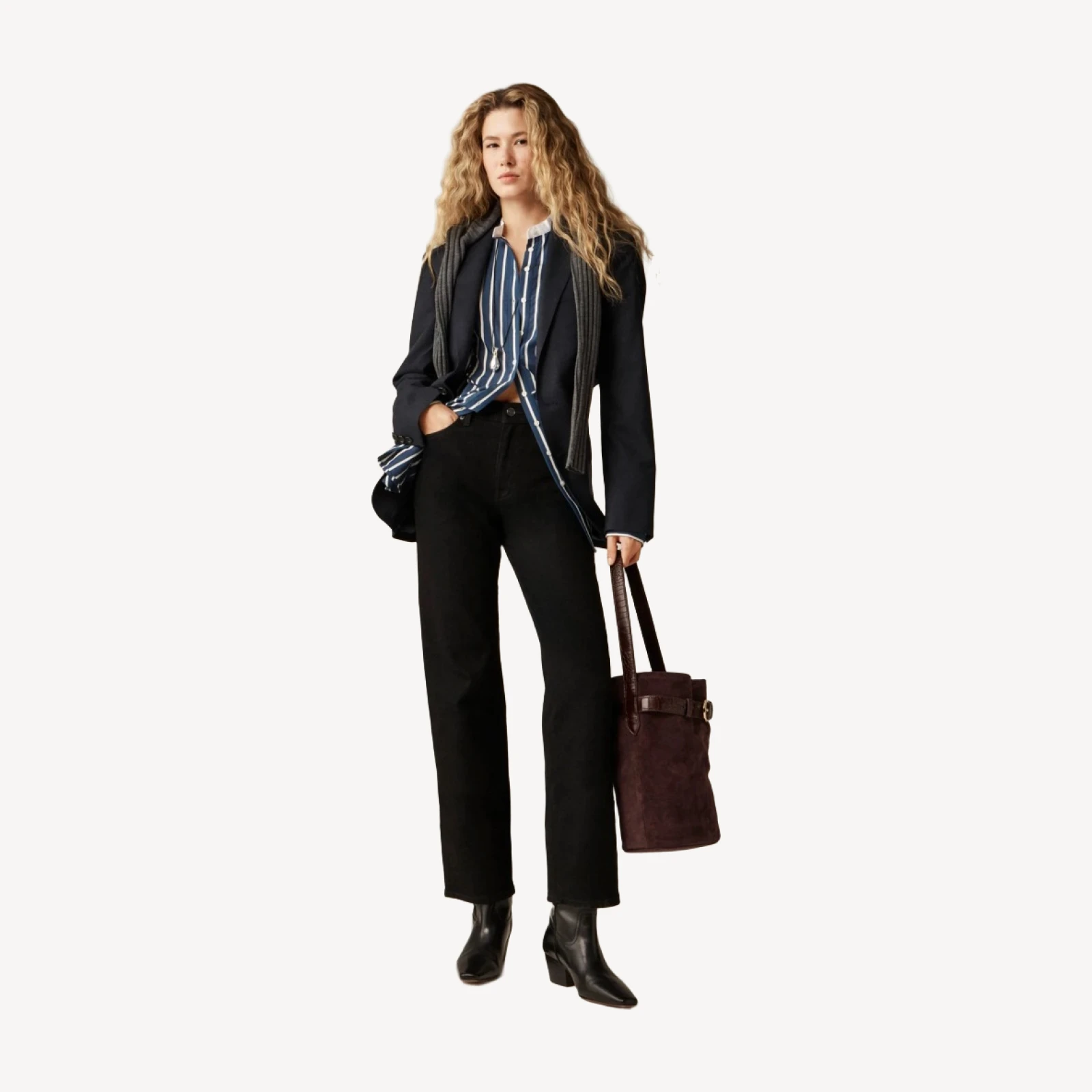 Tuxedo-bib button-up shirt in stripe