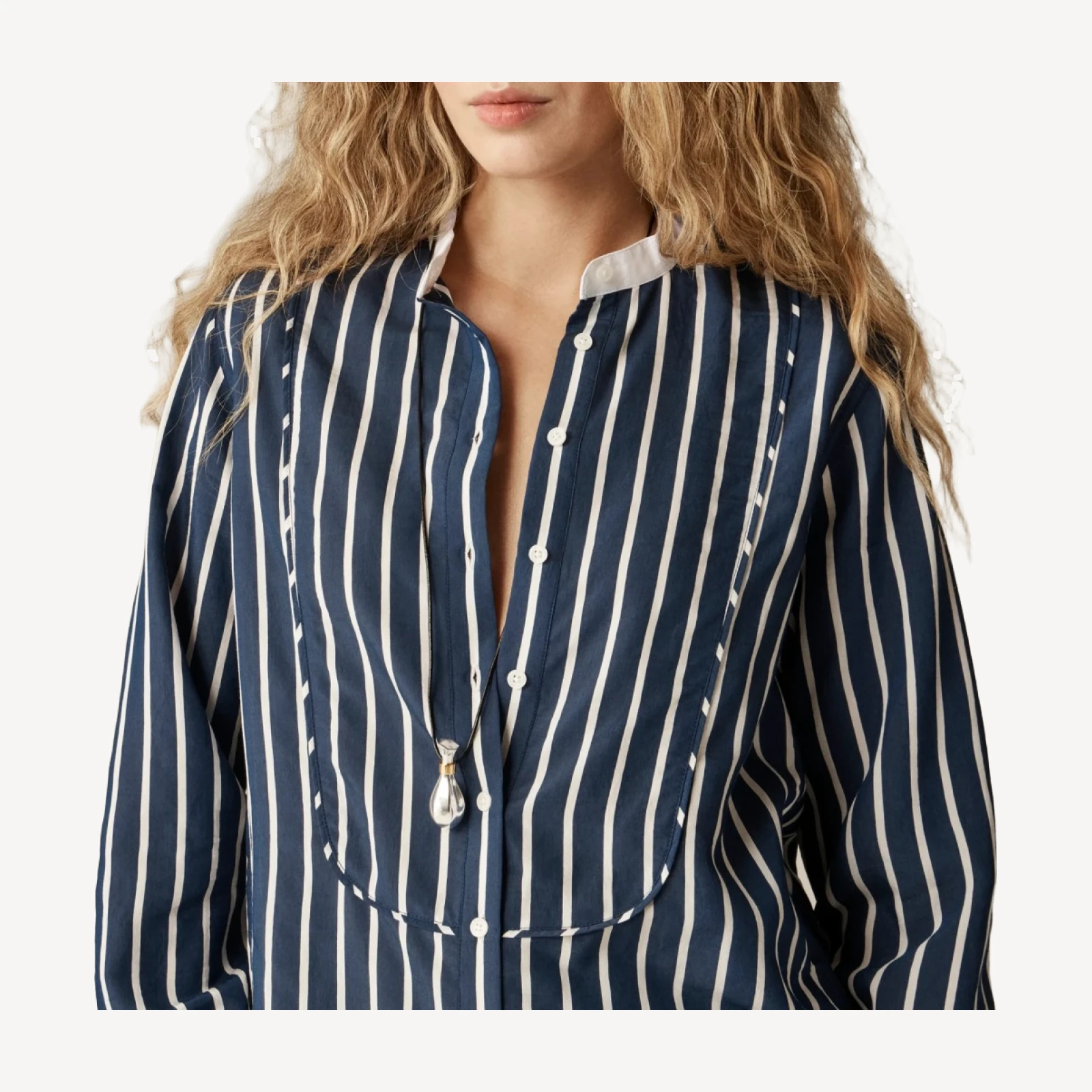 Tuxedo-bib button-up shirt in stripe